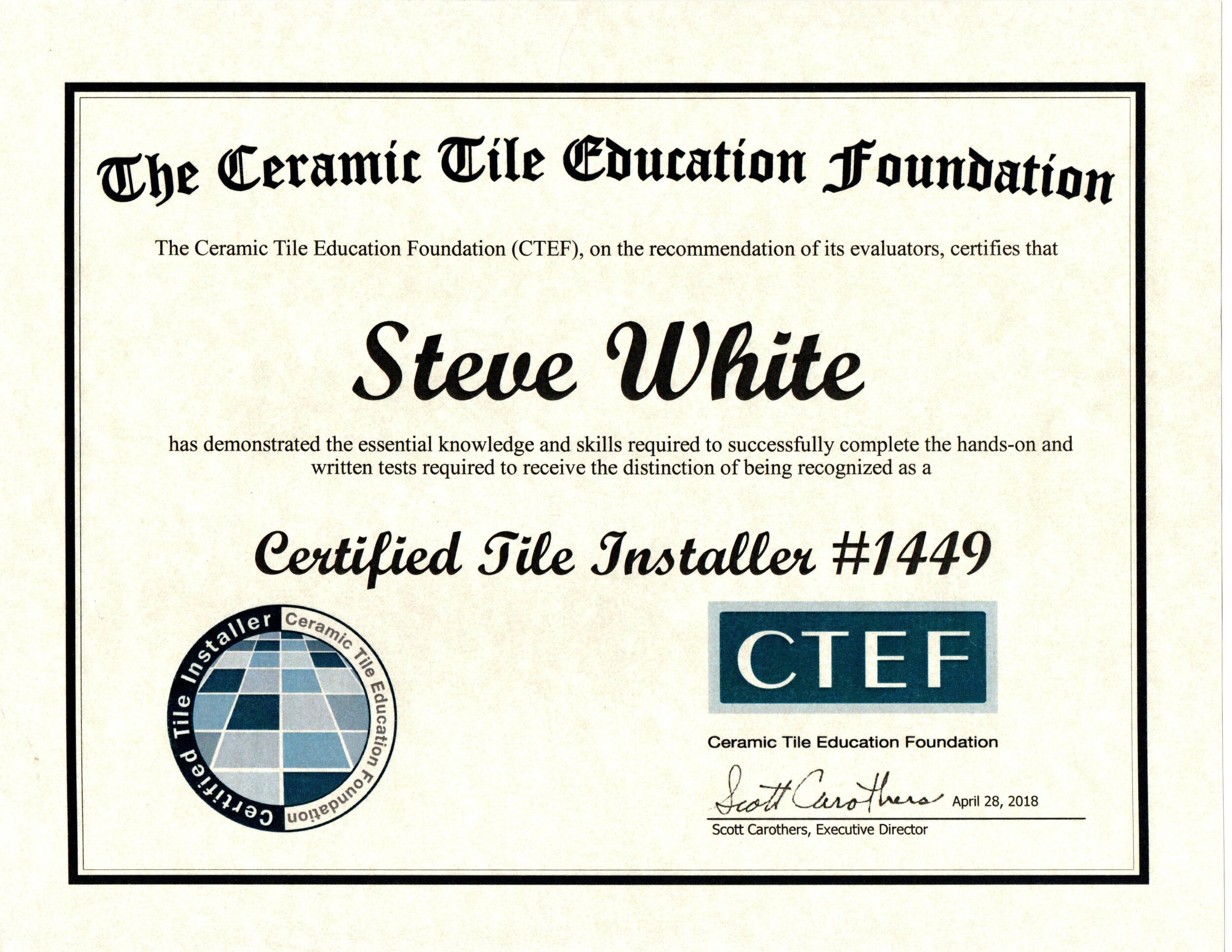 Certification of Tile Installation