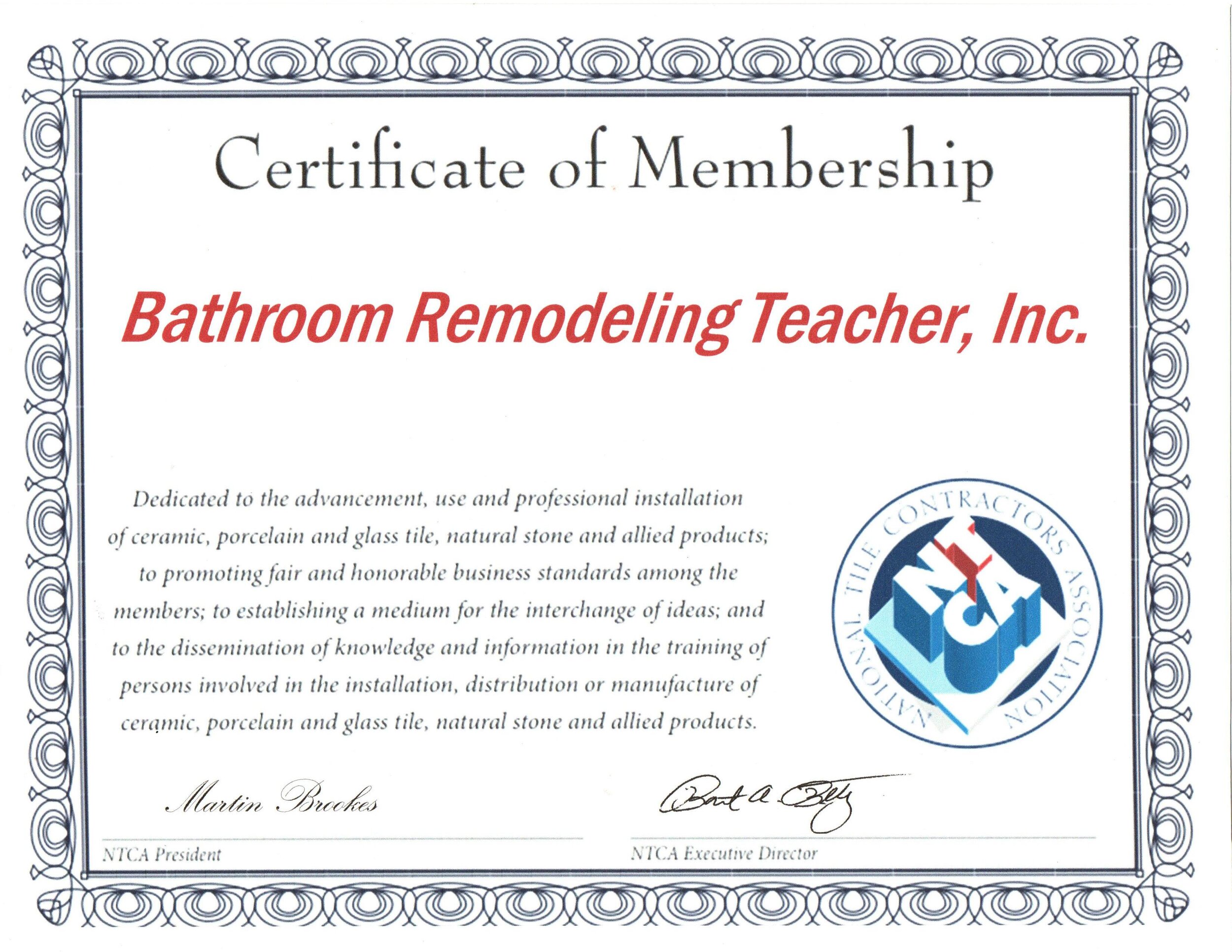 NTCA Membership for Bathroom Remodeling Teacher