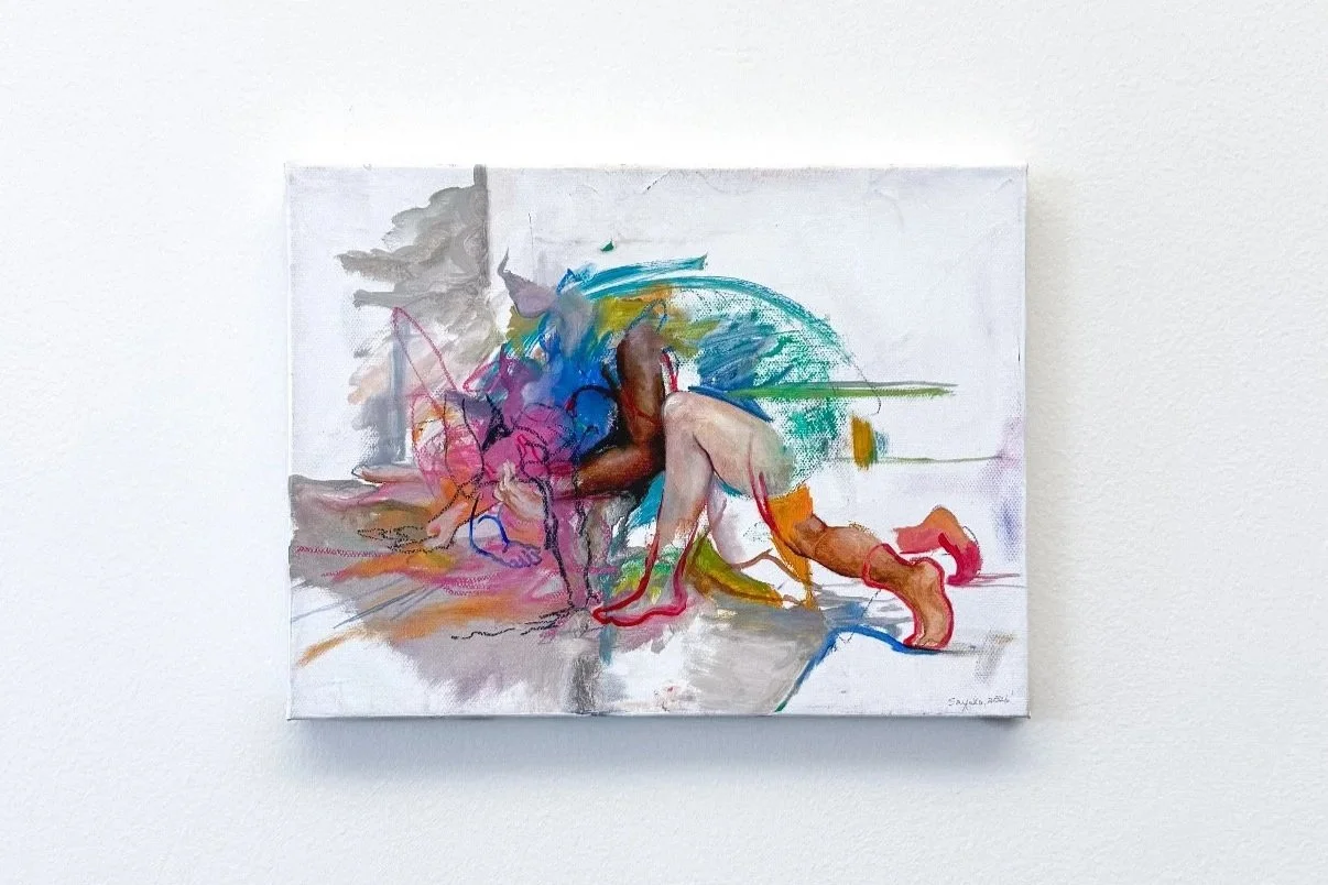 The Raccoon Knot, 2026, Oil, oil pastel and conte on canvas, 9 x 12 in.