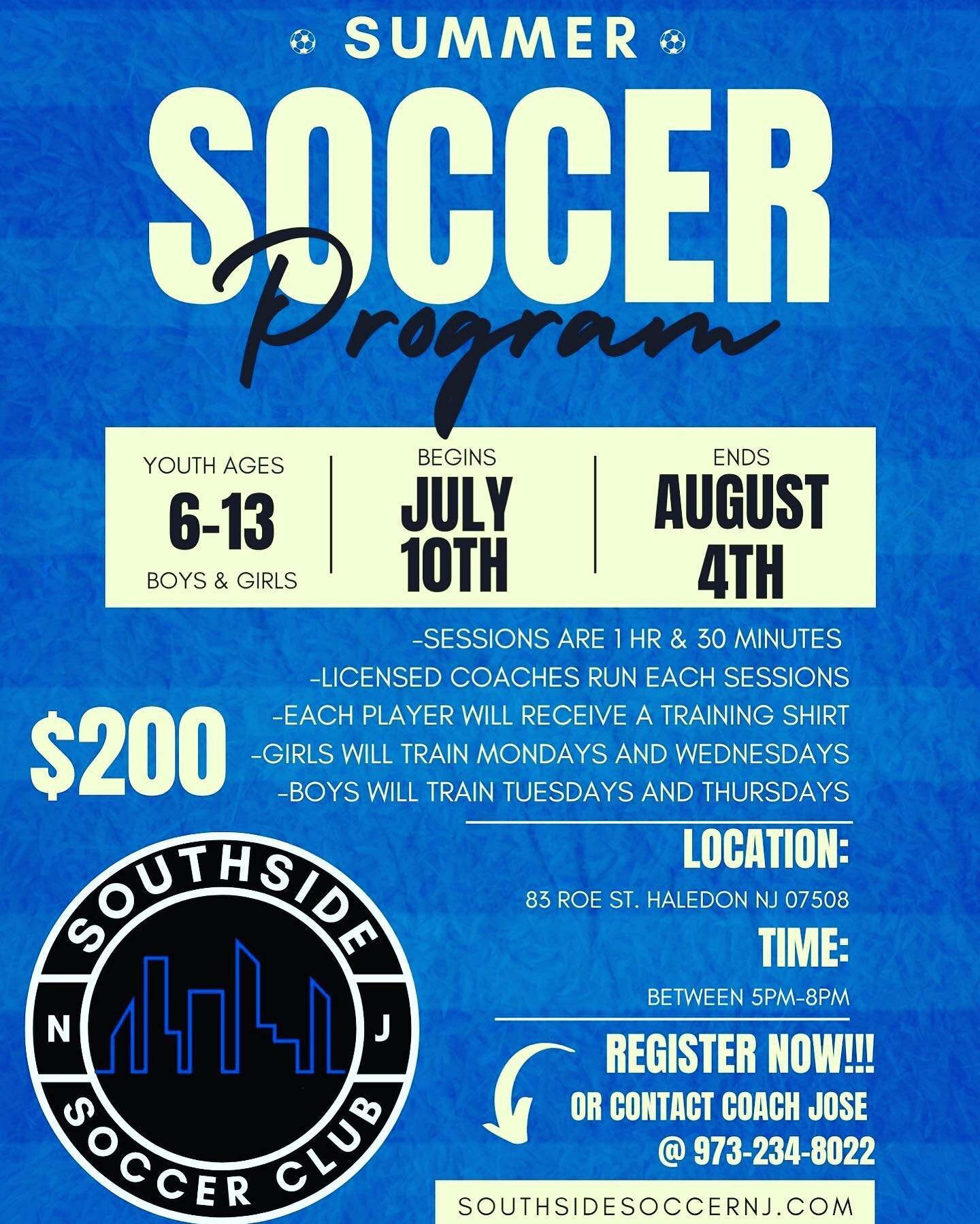 Who's putting in the work this Summer? ⚽️⛱ 😎

Register Online Now! Link in Bio🔗 for more info

#haledon #prospectpark #northhaledon #paterson #njsoccer #usyouthsoccer #passaiccountynj