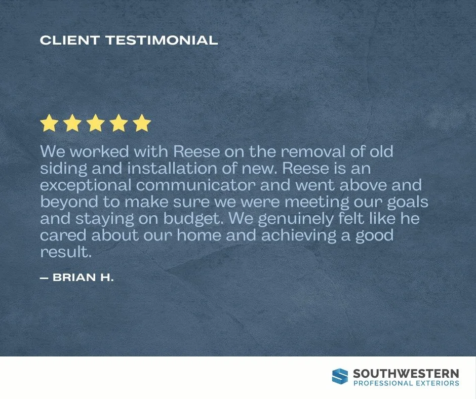 ⭐️⭐️⭐️⭐️⭐️
Another happy homeowner! Huge thanks to Brian for the kind words and to Reese for delivering top-notch service. From clear communication to staying on budget, our team is here to make sure every siding project is done right. 🏡✨

At Southw