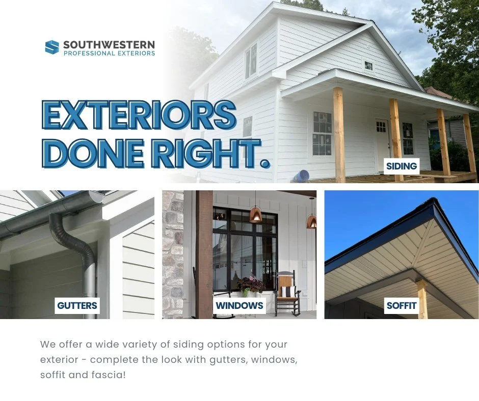 🏡✨ Exteriors done right.

From siding and windows to gutters, soffit, and fascia&mdash;we cover every detail to protect and improve your home&rsquo;s exterior. Our team takes pride in quality craftsmanship that lasts.

Ready to upgrade your curb app