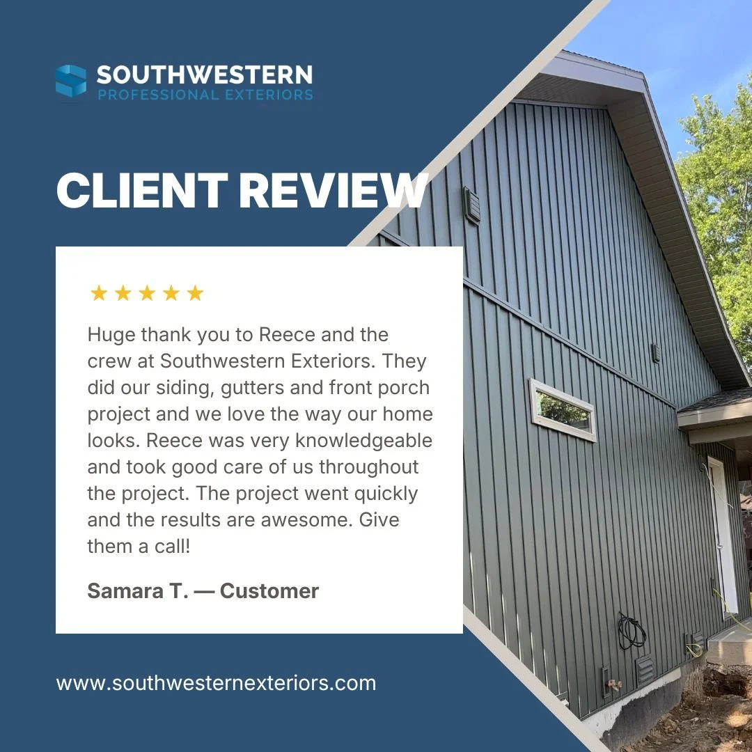 Another delighted homeowner! 
Samara loves her transformed home after we completed siding, gutters, and front porch work&mdash;beautiful results with knowledgeable guidance from Reece, smooth/quick project, and top-notch care every step of the way.

