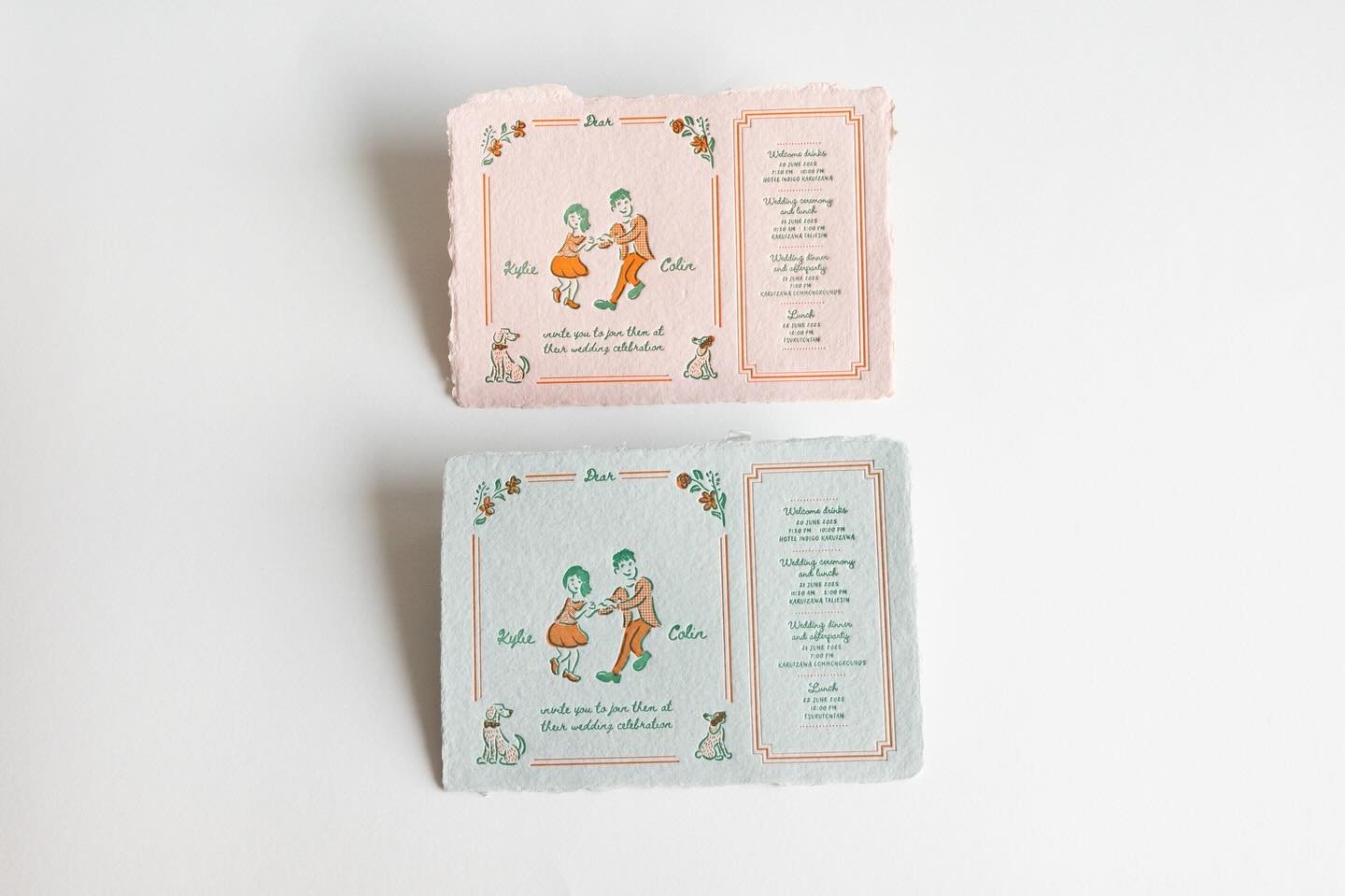 I recently had the pleasure of creating botanically dyed paper and print for these delightful wedding invites designed by Alex Kwan - lxkwan.co.uk

A great example of how dual colour print can work on handmade paper. Due to the variable nature of the