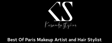 Logo blanc avec l'inscription "Kassandra Stypen" et description "Best Of Paris Makeup Artist and Hair Stylist"