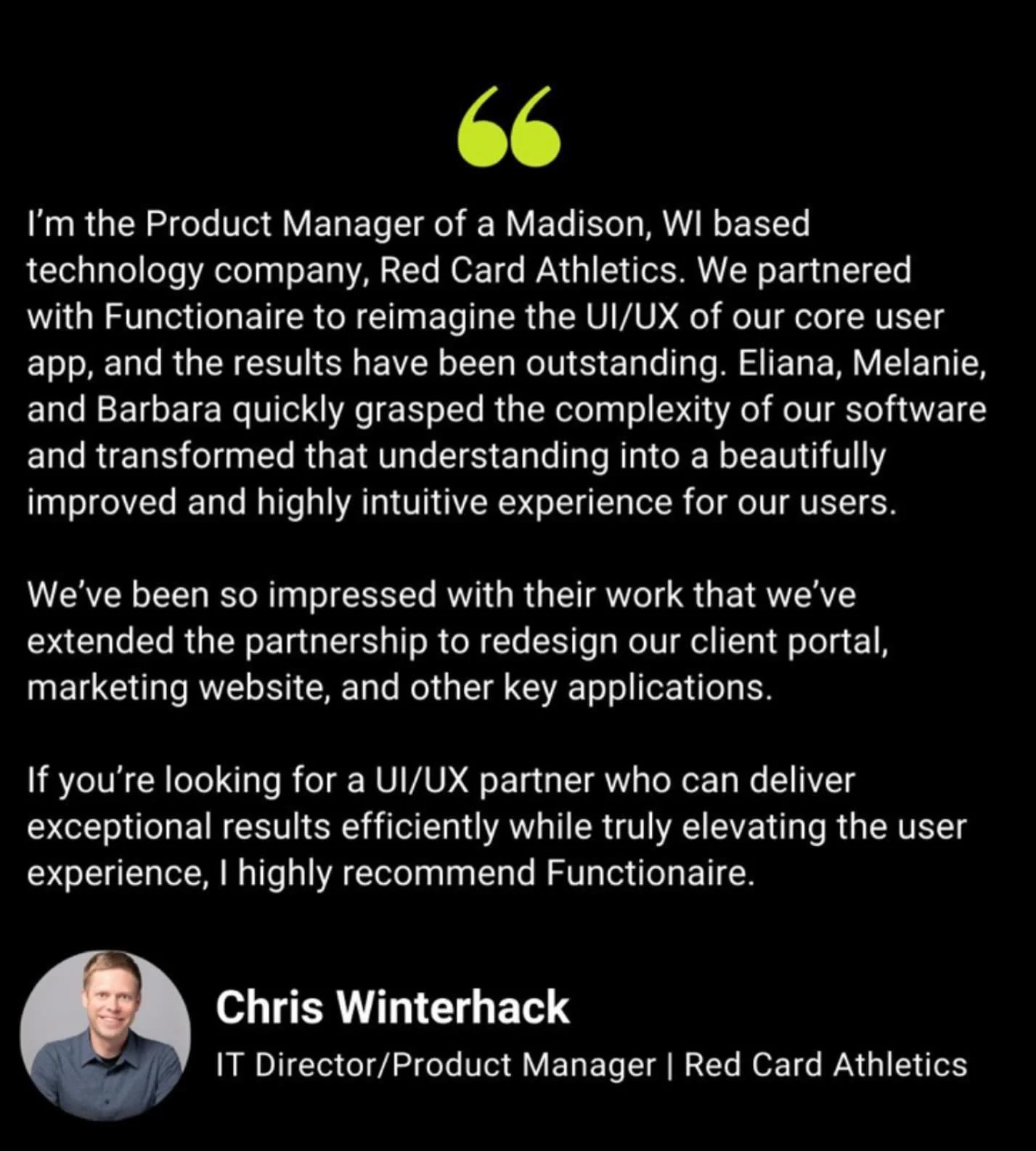 Another week... another ⭐5-star client review! 
Thank you Chris Winterhack of @redcardathletics for making our day.

#clientreviews #googlereviews #uxdesign #appdesign