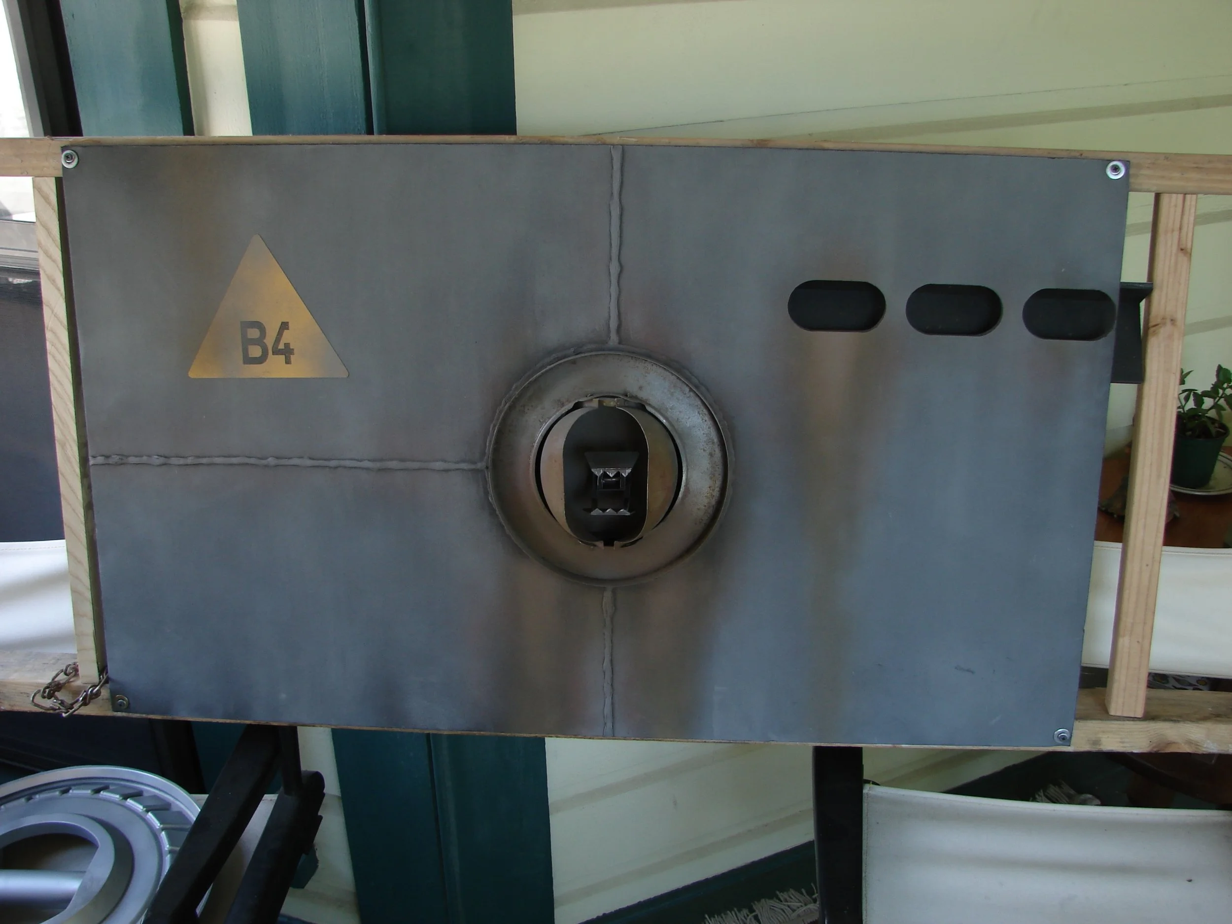 Close-up model of enemy sub's boarding clamp, with practical effects, scratch built. 