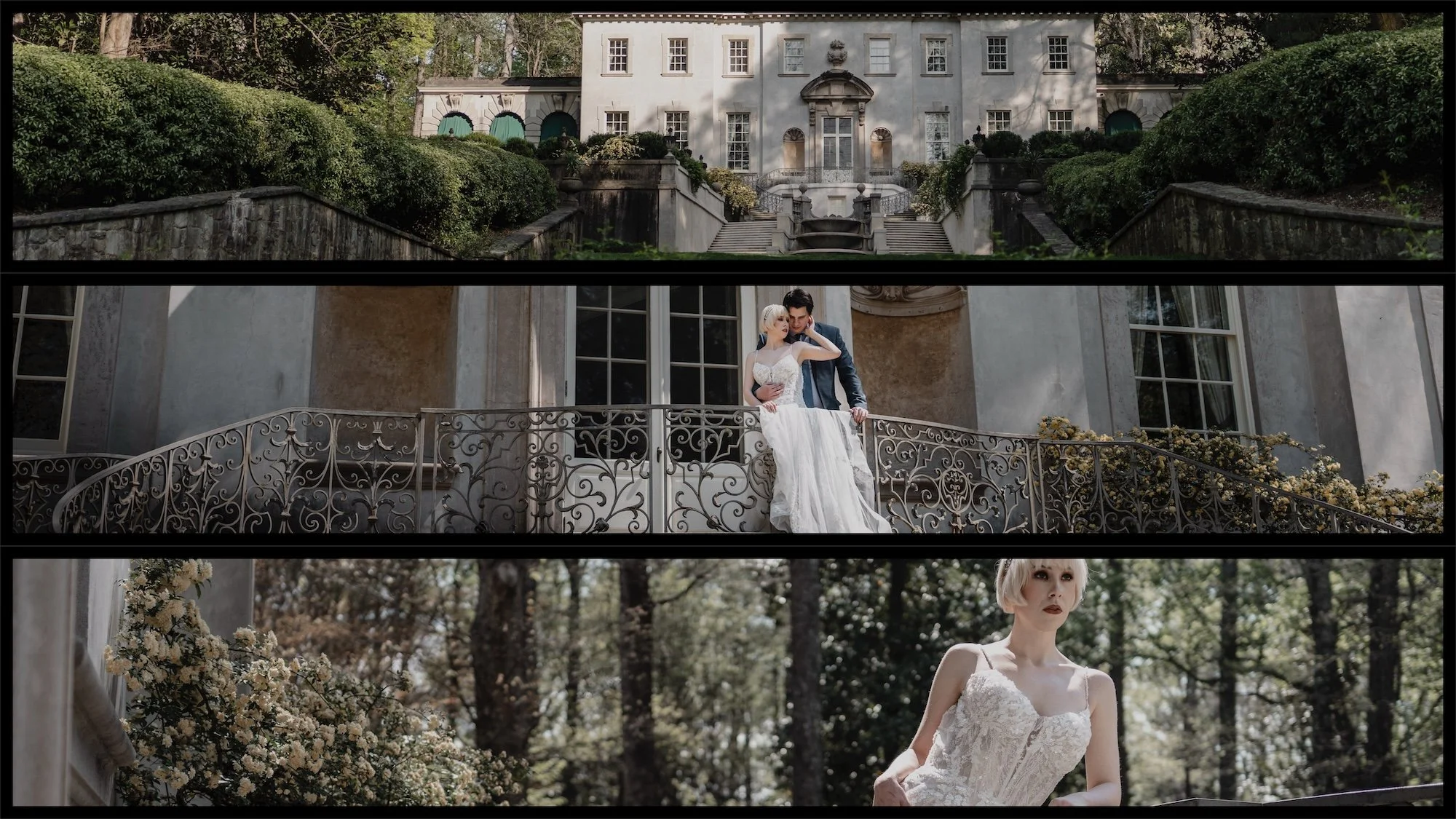 cinematic photography at a villa with posing bride