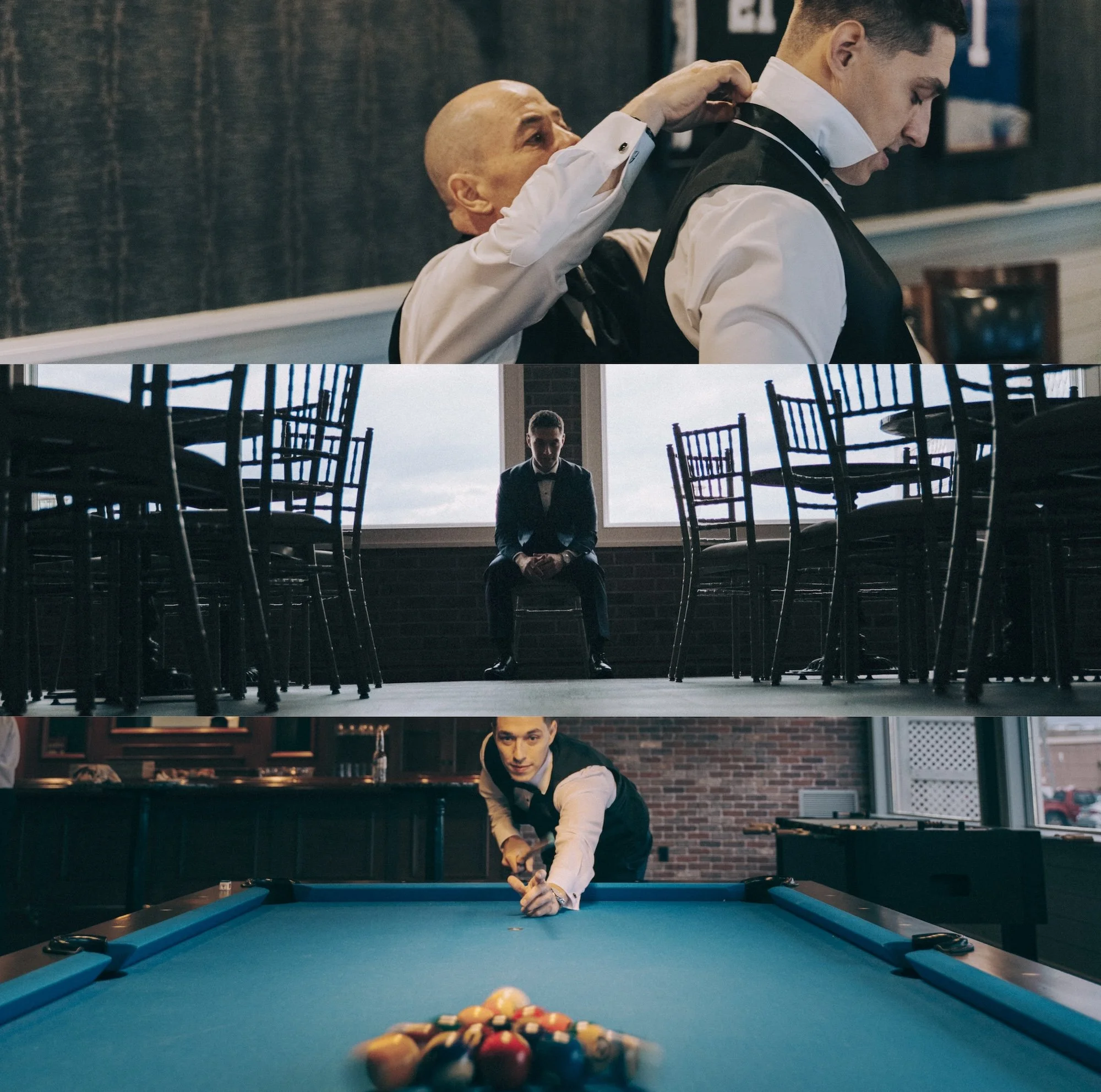 A groom adjusts his suit jacket with help before the ceremony, captured with cinematic focus by a Luxury Wedding Photographer.