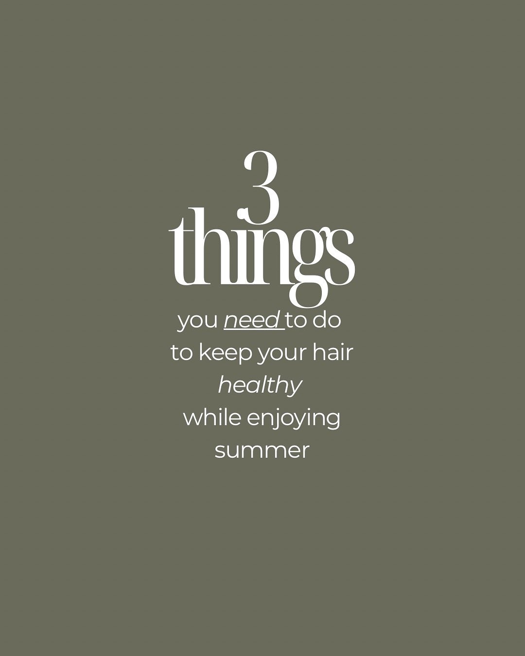 Sun, salt, and summer fun can take a toll on your hair ☀️🌊 But don&rsquo;t worry&mdash;we&rsquo;ve got 3 simple tips to keep your strands strong all season long: UV protection, moisture, and a good detox. Your hair will thank you!⁠
.⁠
.⁠
.⁠
.⁠
.⁠
.⁠