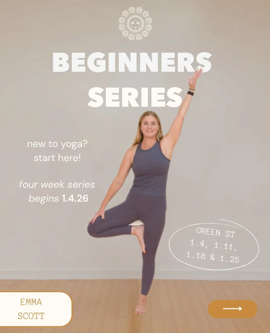 New to yoga? Start here!⁠
⁠
Join Emma for our four-week beginner series, Sundays at noon starting January 4th!This small-group program (capped at 12 students) is designed to help you build a sustainable, healthy practice &mdash; whether you&rsquo;re 