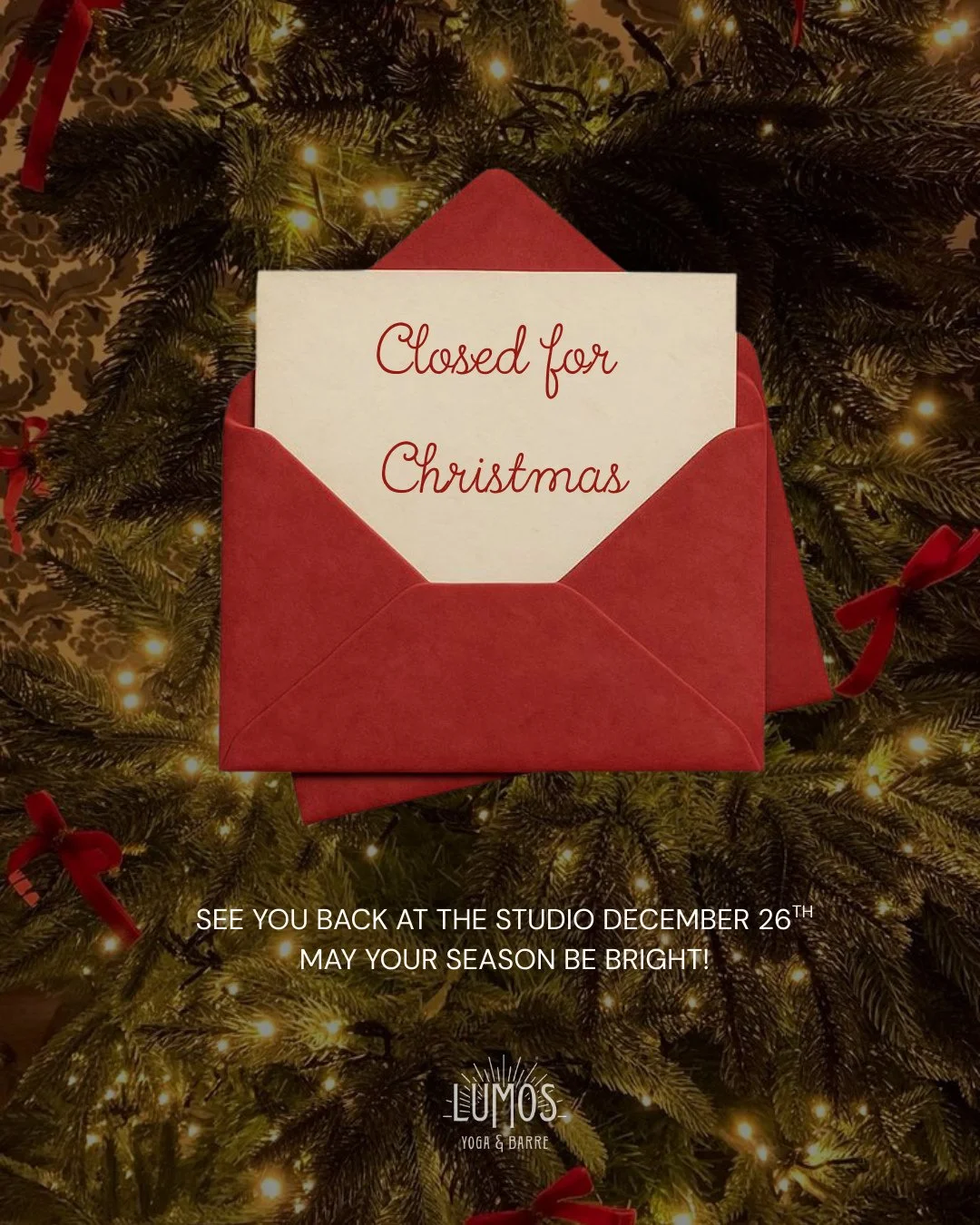 CLOSED FOR CHRISTMAS ❤️⁠
⁠
All studios will be closing early tonight with no evening classes and fully closed on Christmas Day. We&rsquo;ll see you back on the mat on December 26!⁠
⁠
Wishing you a cozy, restful holiday.⁠
⁠