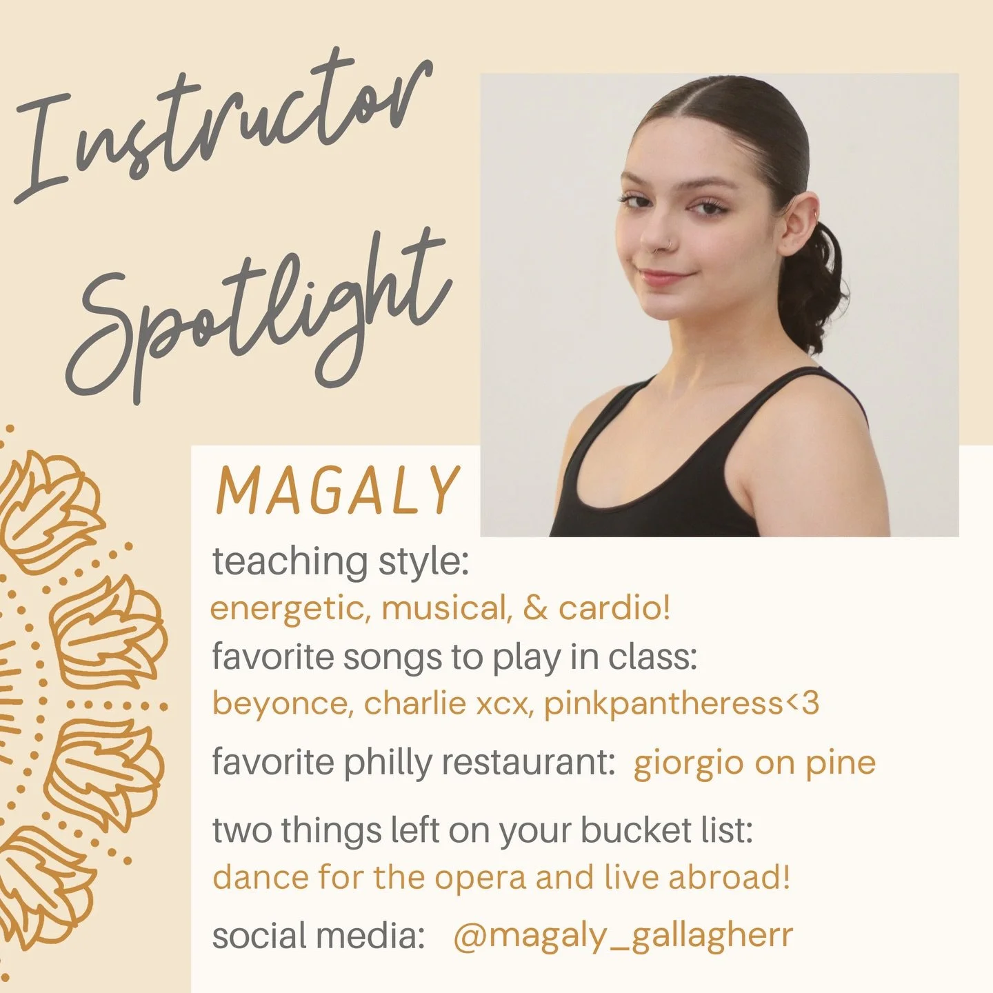 MEET MAGALY 🌸🩷👋

Born in Laredo, Texas, @magaly_gallagherr found her way to Philadelphia for school. She is a dance alumni from the University of the Arts. A few years ago, she found barre as a way to cross train and fell in love with it instantly