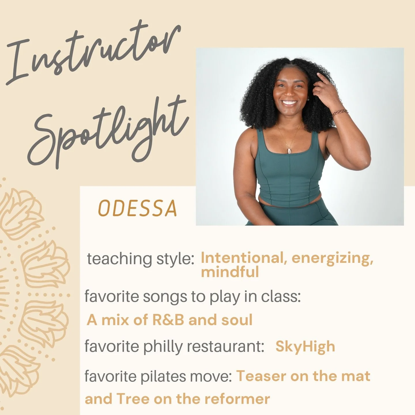 WELCOME @iamodessak ⭐️💗

Odessa Kellman is a Pilates instructor (Level I Peak Pilates through Movement Designed to Feel Good) and personal trainer with over a decade of experience in movement and wellness. 

As the Founder and Owner of Sweat Off Fit