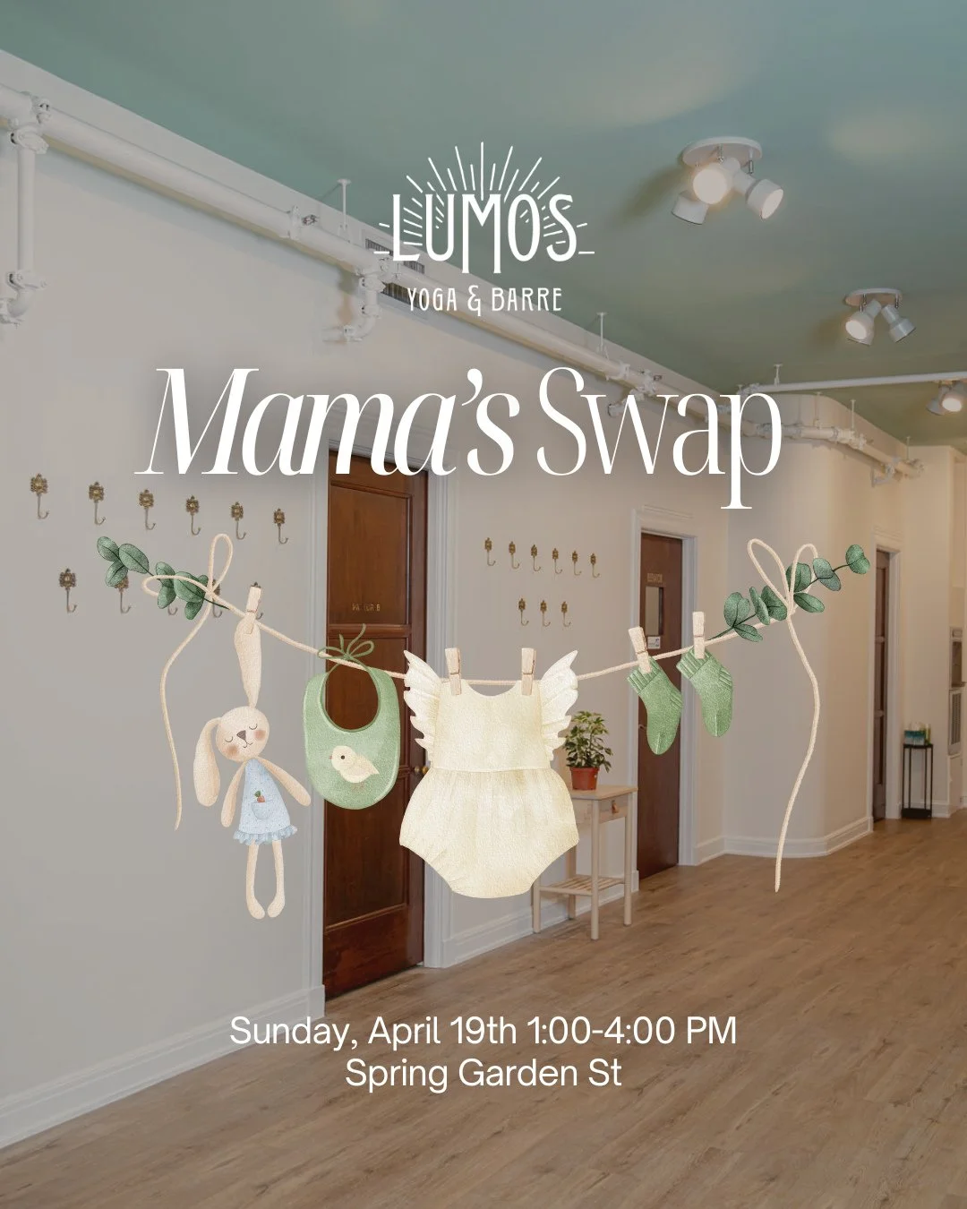MAMA SWAP IS BACK 🍼🐣🧸 @kissingfitness 

Bring your gently used and/or unused baby, prenatal, and/or post-partum items for a swap at Lumos on Sunday, April 19th from 1:00-4:00 PM.  This will take place at our Spring Garden studio, and parents  are 