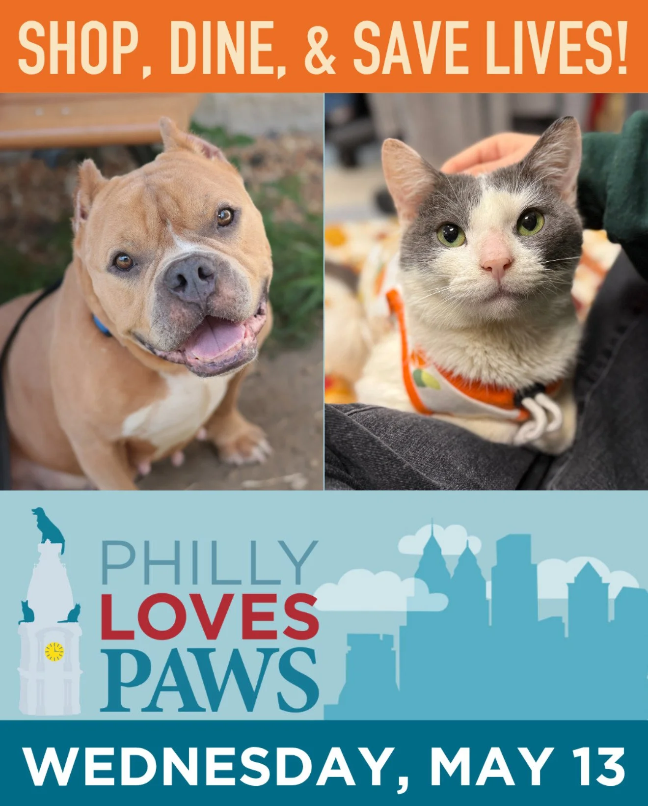 We're so excited to support @phillypaws for another year 🐾

Join us on Wednesday, May 13, for the 10th Annual Philly Loves PAWS Day. We'll be donating 15% of all proceeds to support PAWS and their lifesaving work for Philadelphia's cats, dogs, and p
