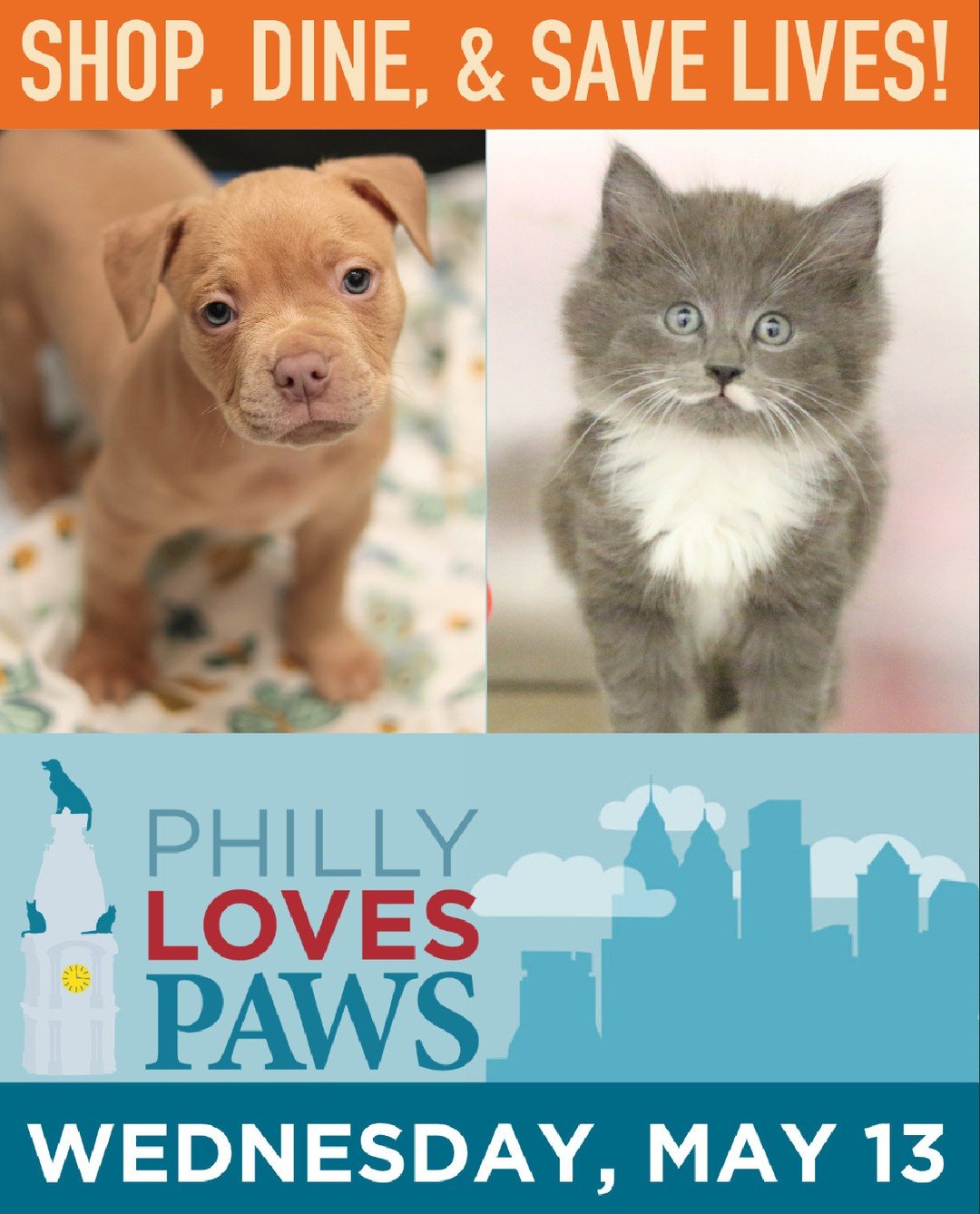 We're so excited to support @phillypaws today! 🐾

We'll be donating 15% of all proceeds to support PAWS and their lifesaving work for Philadelphia's cats, dogs, and pet families 🐶🐱❤️
