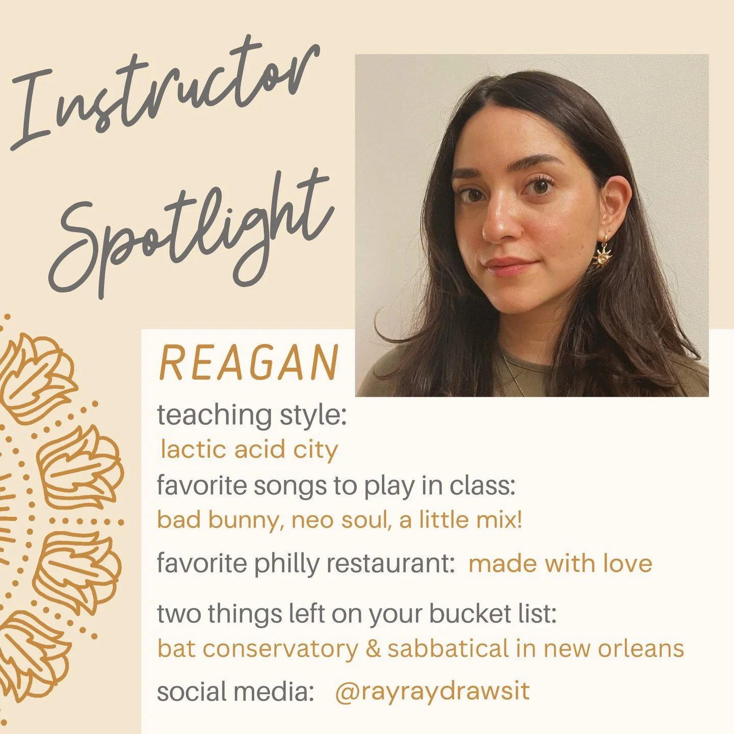 MEET REAGAN 👋 

Originally from Los Angeles, Reagan came to the East Coast for school and work. Movement has always been a way to find solace, whether that's swimming at the beach, hiking in the mountains, or running with her partner. Barre and weig