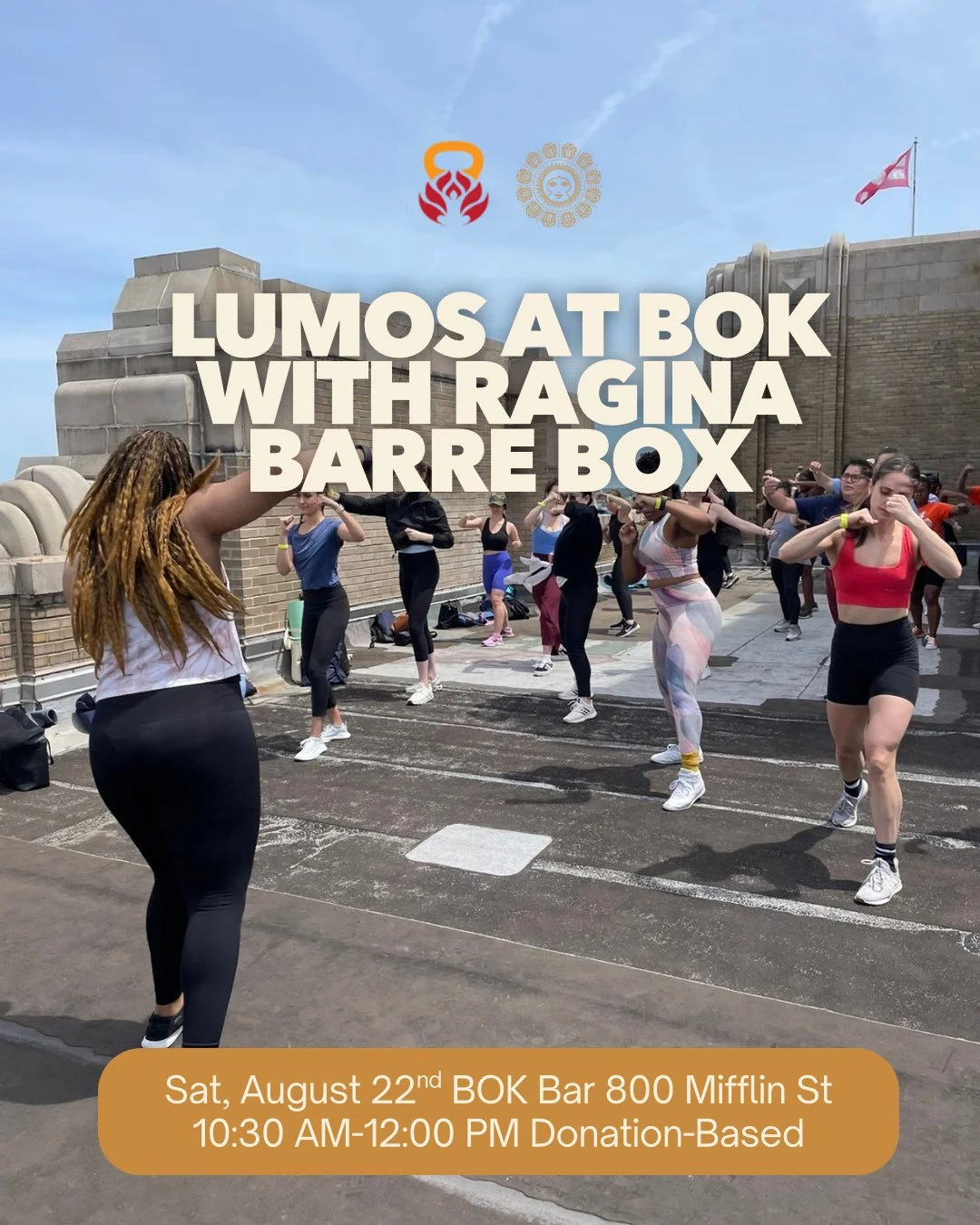 Lumos x @bok_bar is coming around the corner! You don&rsquo;t want to miss this special collab 🥊

We are joining @kg_strong at @bok_bar for a SPECIAL Barre Box Class with RaGina @kissgwellness 💪⁠
⁠
Come down to South Philly at the Bok Rooftop Satur