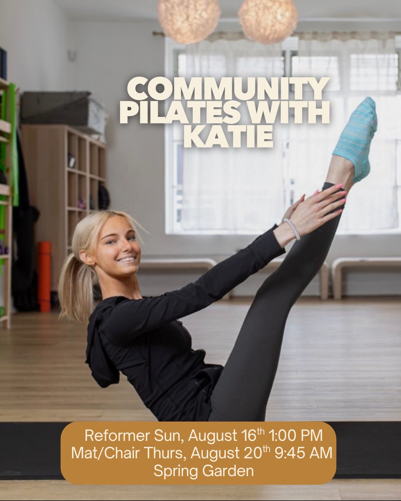 Welcome back Katie! @katiegundlach was a part of our Pilates team and is now back on the schedule. Give her a warm welcome by joining her TWO free community classes. 

Sun, August 16th Reformer 1 PM Spring Garden
Thurs, August 20th Mat/Chair 9:45 AM 