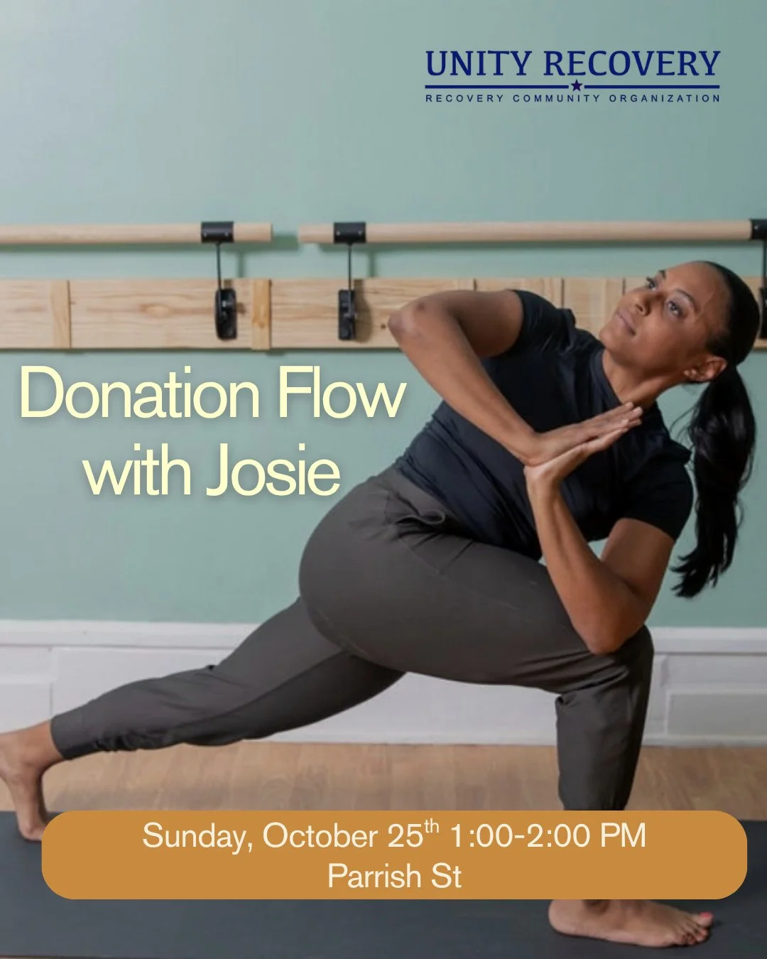 Join Josie @powers_and_strength for our next donation flow in support of our team member! 

Donations are set to $10-$30 and all proceeds are donated to Unit Recovery. Unity Recovery offers non-clinical, peer-based recovery support services to suppor