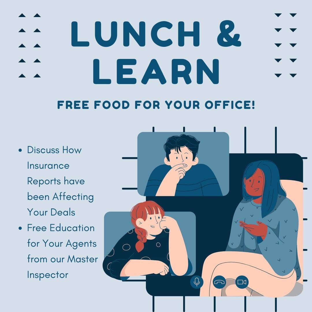 ❗Free Lunch &amp; Learn For Your Office❗️
Let our Master Inspector, with over 25 years of experience in both Residential and Commercial Inspections, come to your office to present on common issues many agents are facing with the Four-Point and Wind M