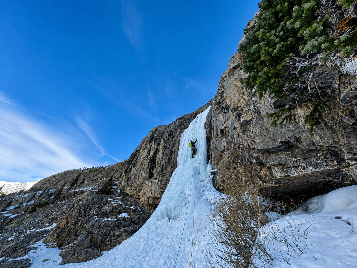 The crux pillar pitch on Stairway To Heaven in Eureka, with a guide leading it.
