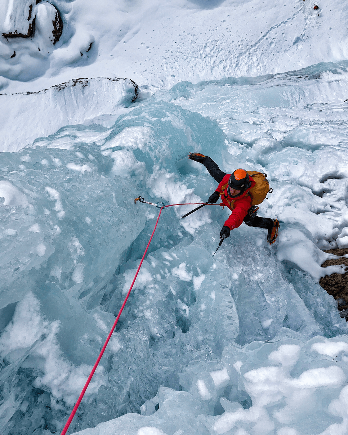 A climber on pitch one of Bridal Veil Falls.