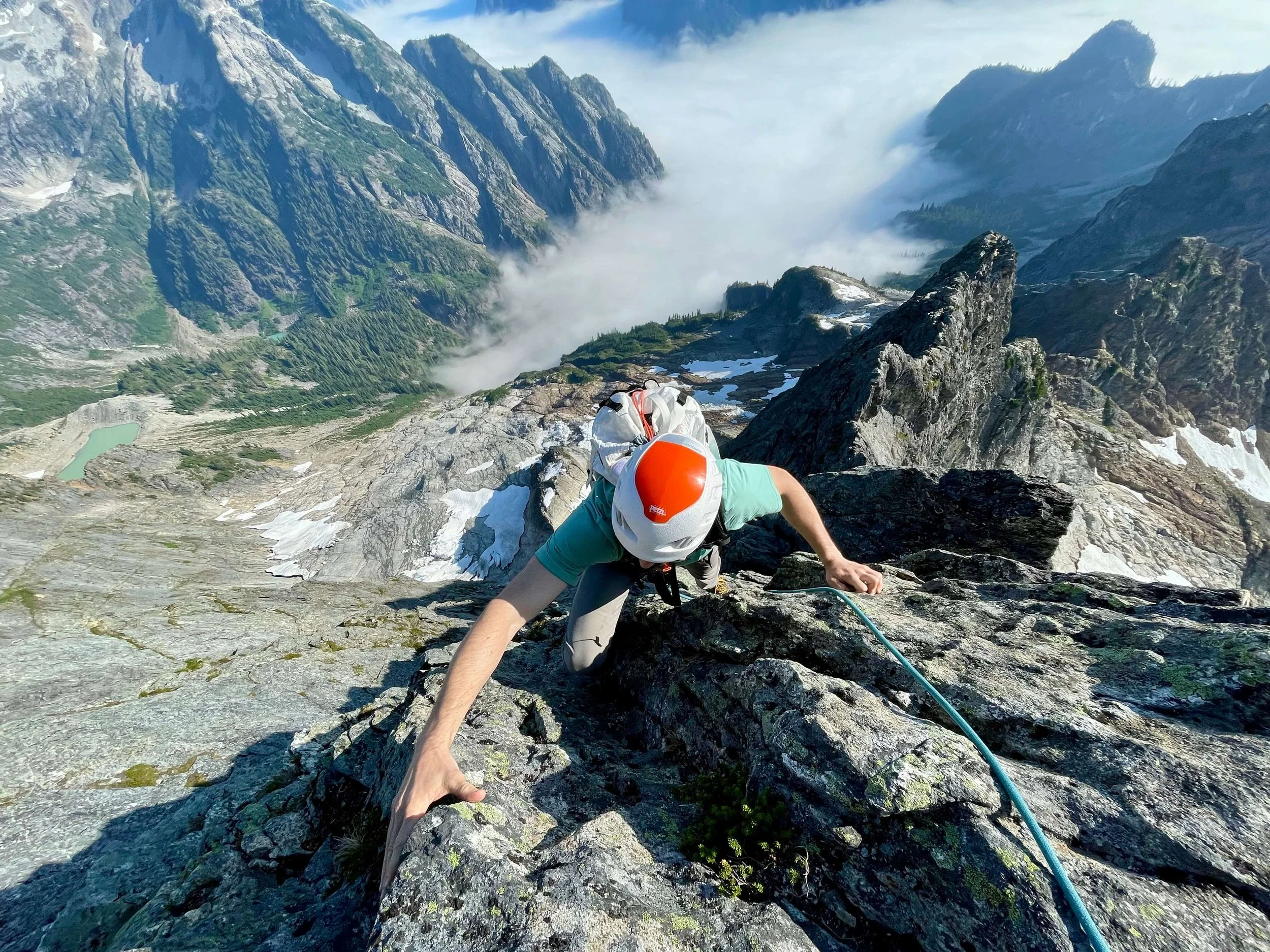 Solid rock climbing up high on the NE Ridge of Mt. Triumph.