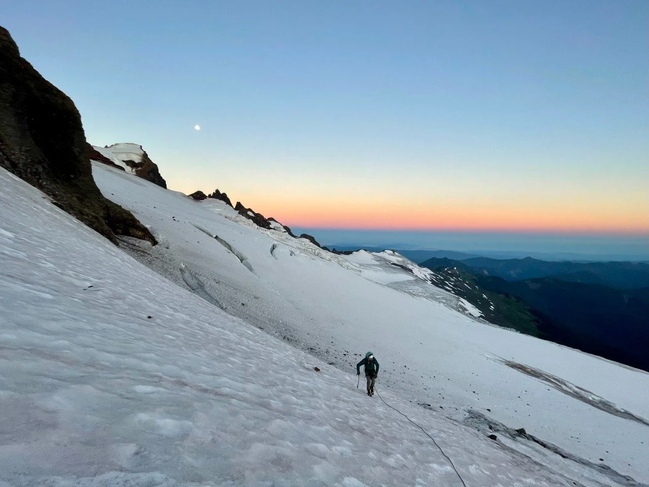 Climbing up to the toe of the North Ridge on Mount Baker.