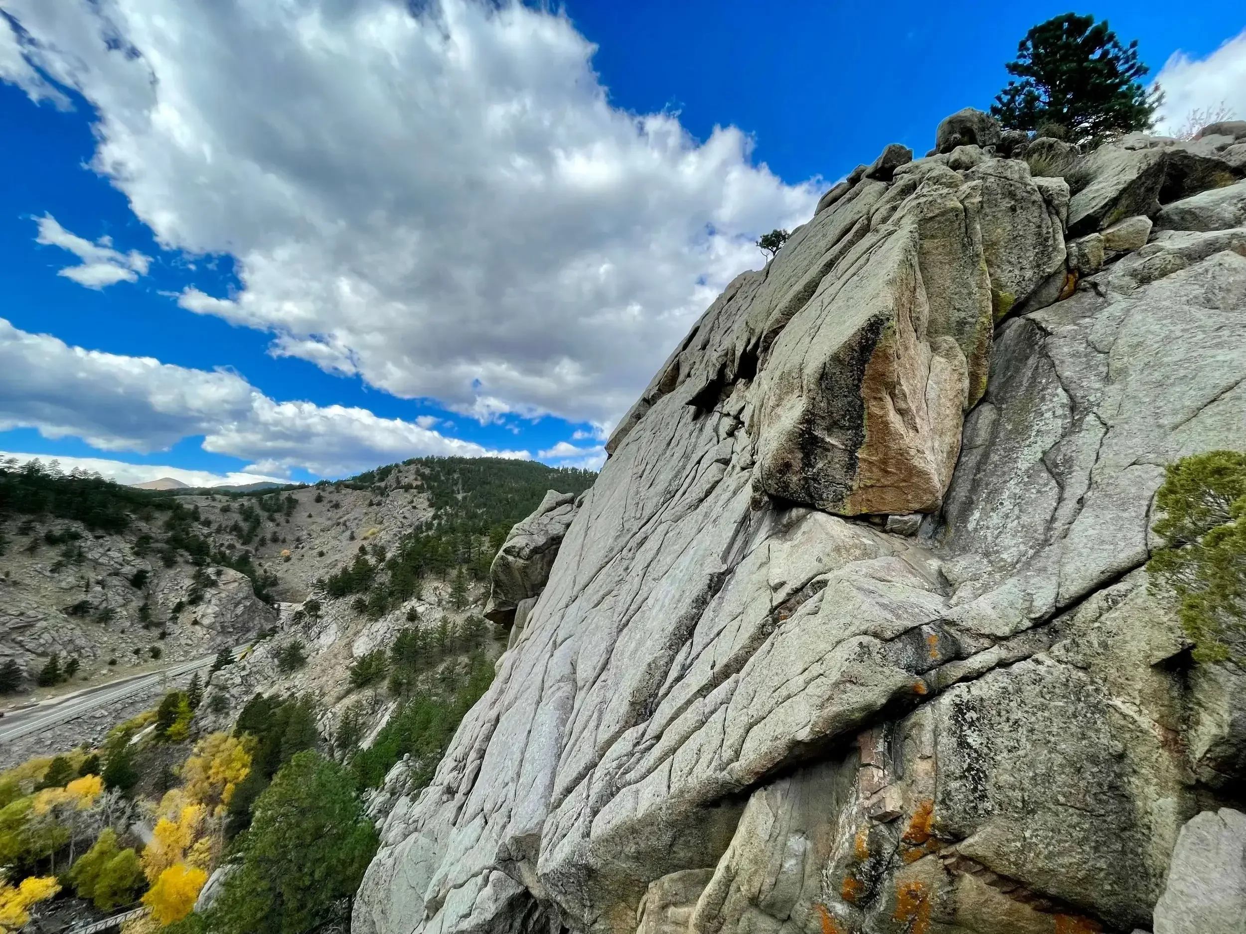 Autumn view of The Dome in Boulder Canyon with leaves turning colors.