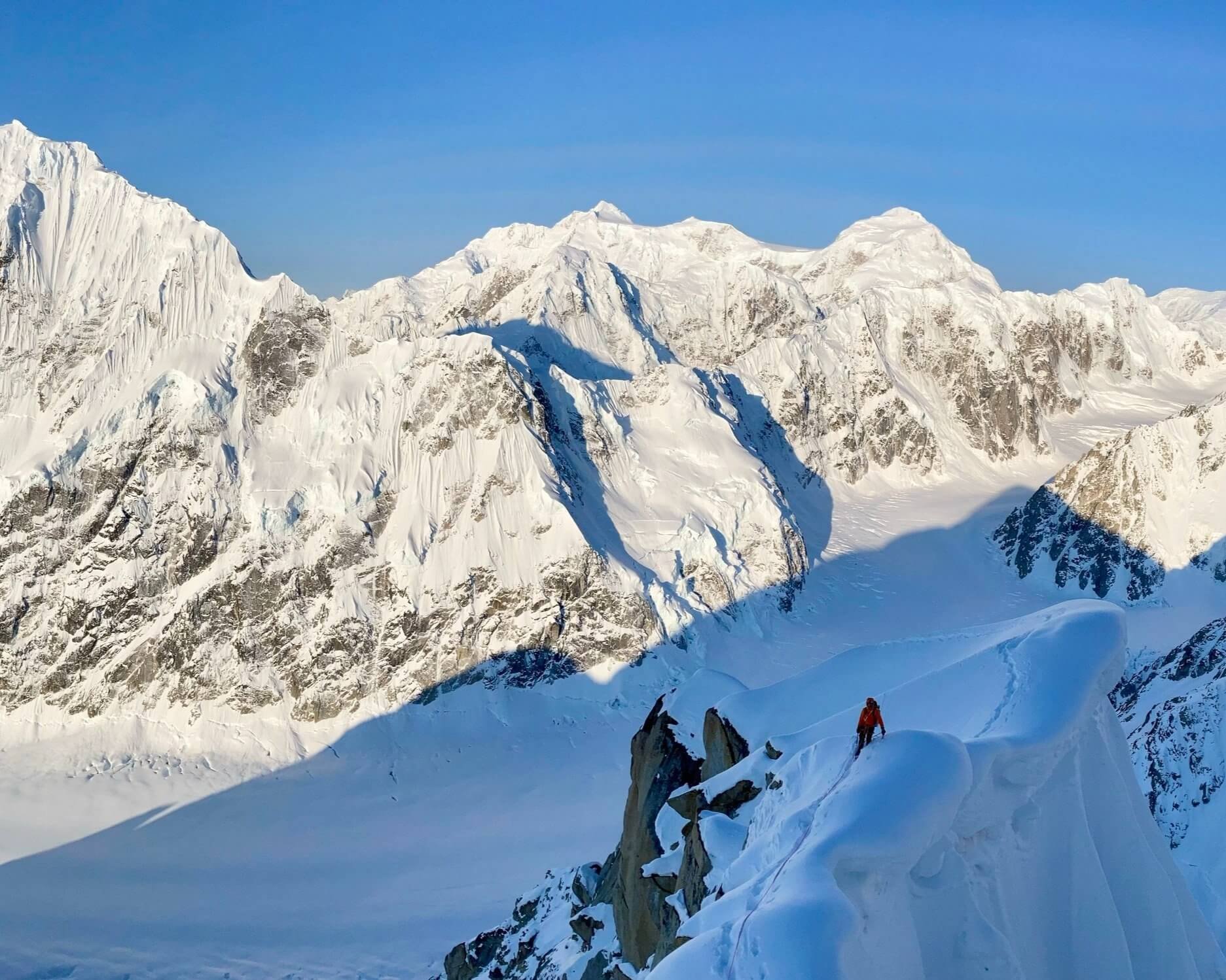 Exposed traverses on steep snow.