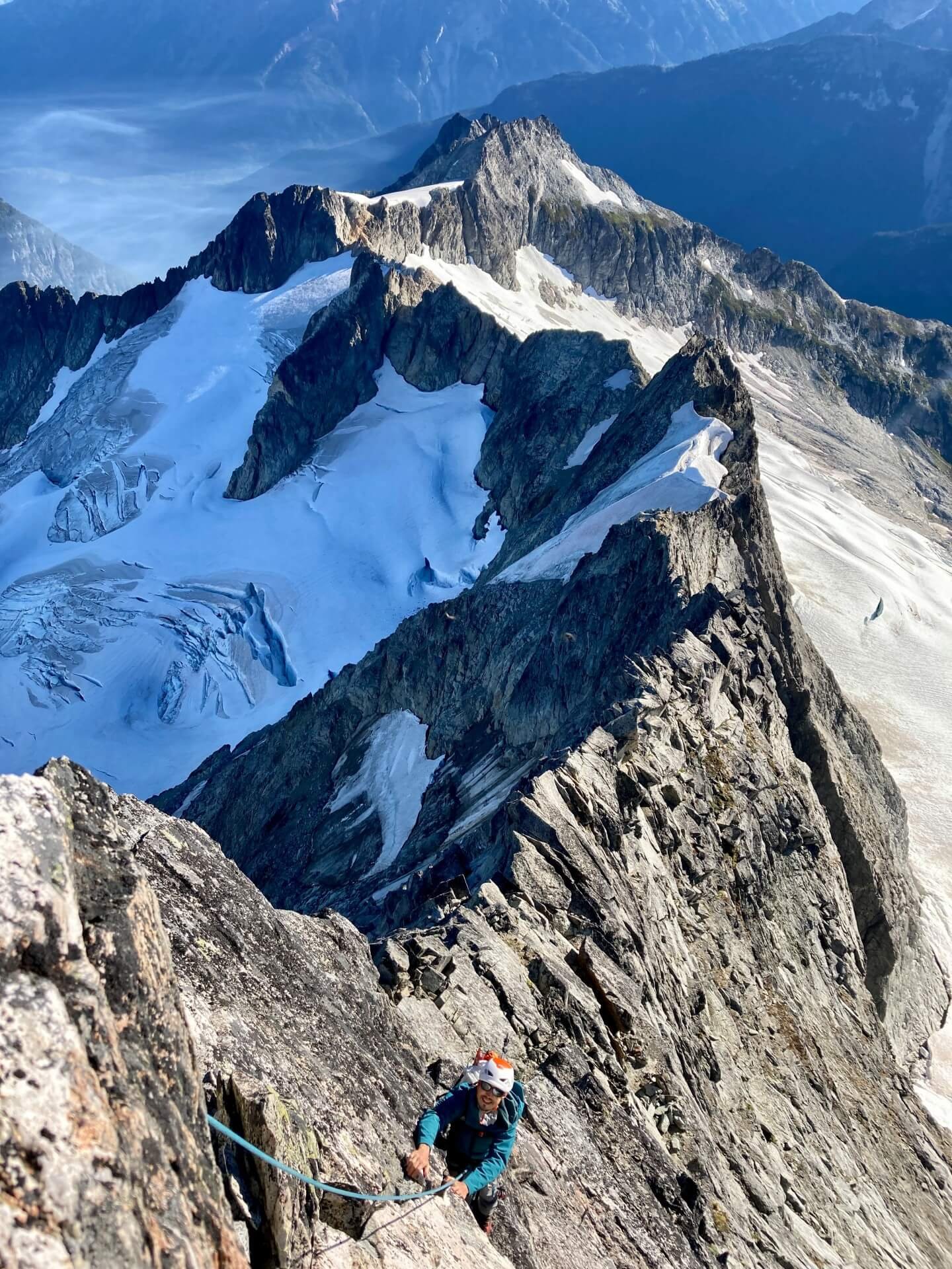 The final summit headwall on the North Ridge of Forbidden Peak.