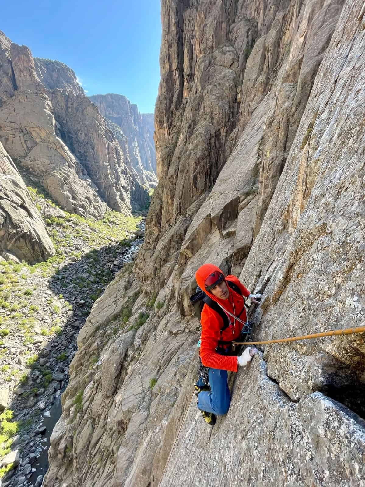 Following the classic testpiece, Astrodog on the South Rim of the Black Canyon.