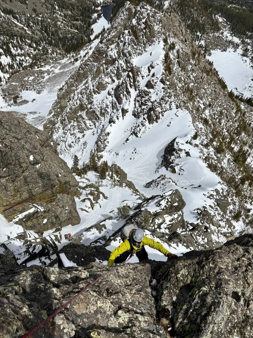 Climbing the headwall of the East Ridge on Hallett Peak.