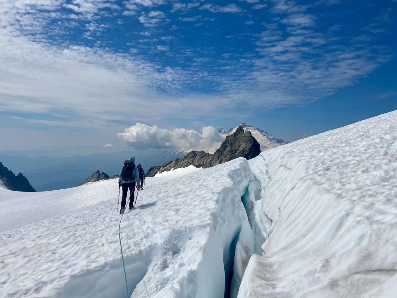 Traversing the Upper Curtis Glacier on Mount Shuksan.
