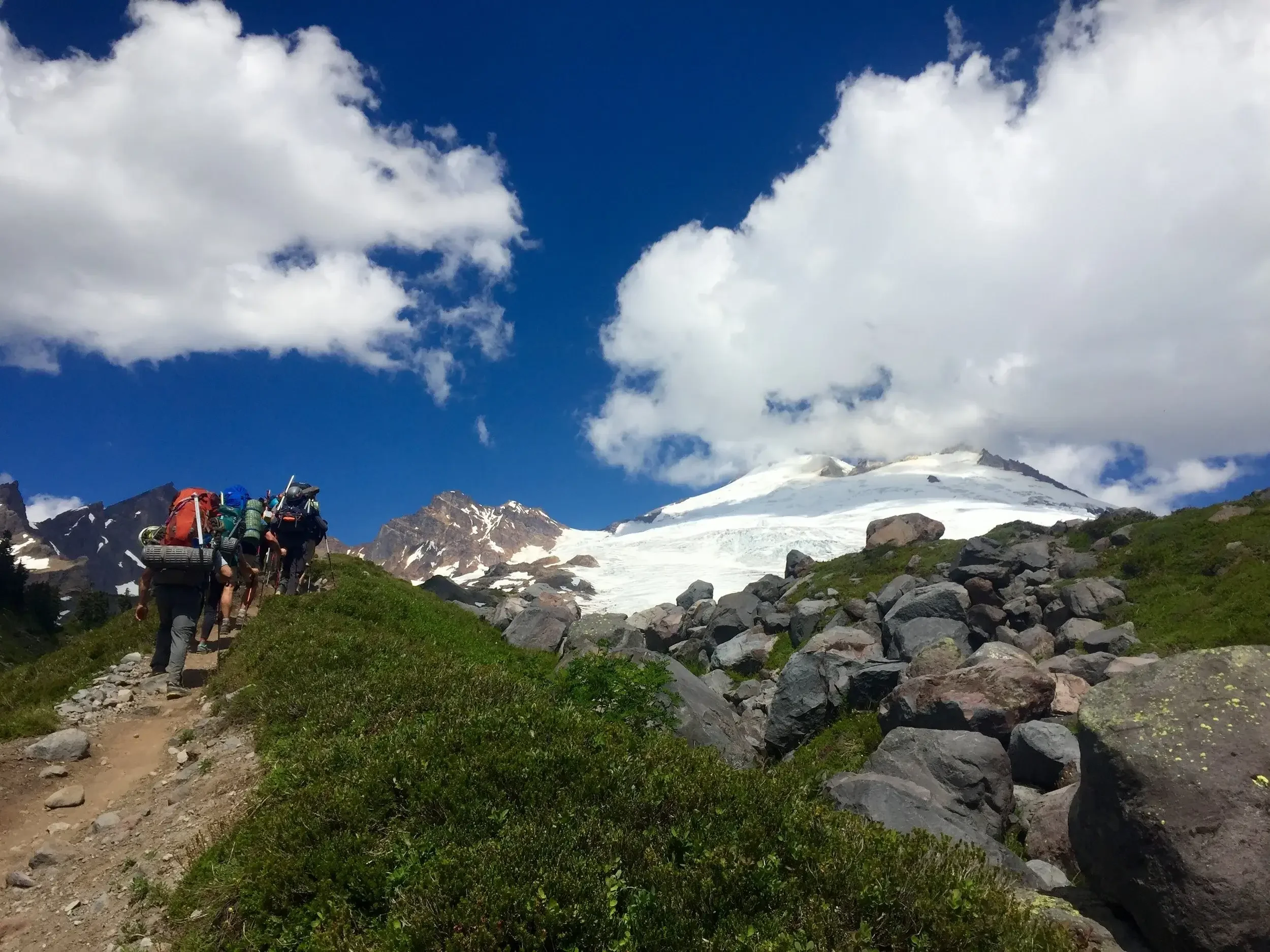 Hiking the Railroad Grade to Sandy Camp.
