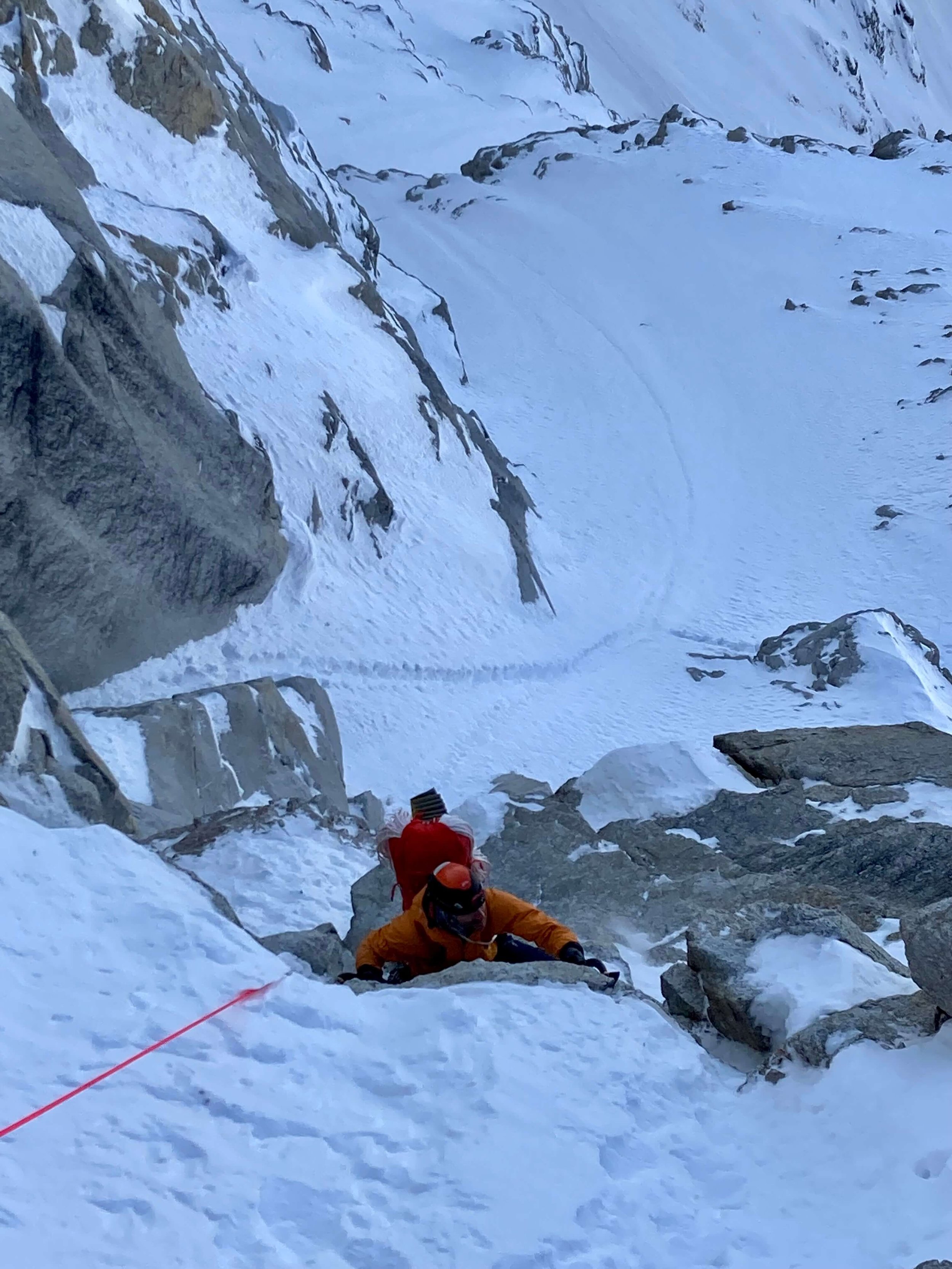 Climbing above the Spiral on the Harvard route.