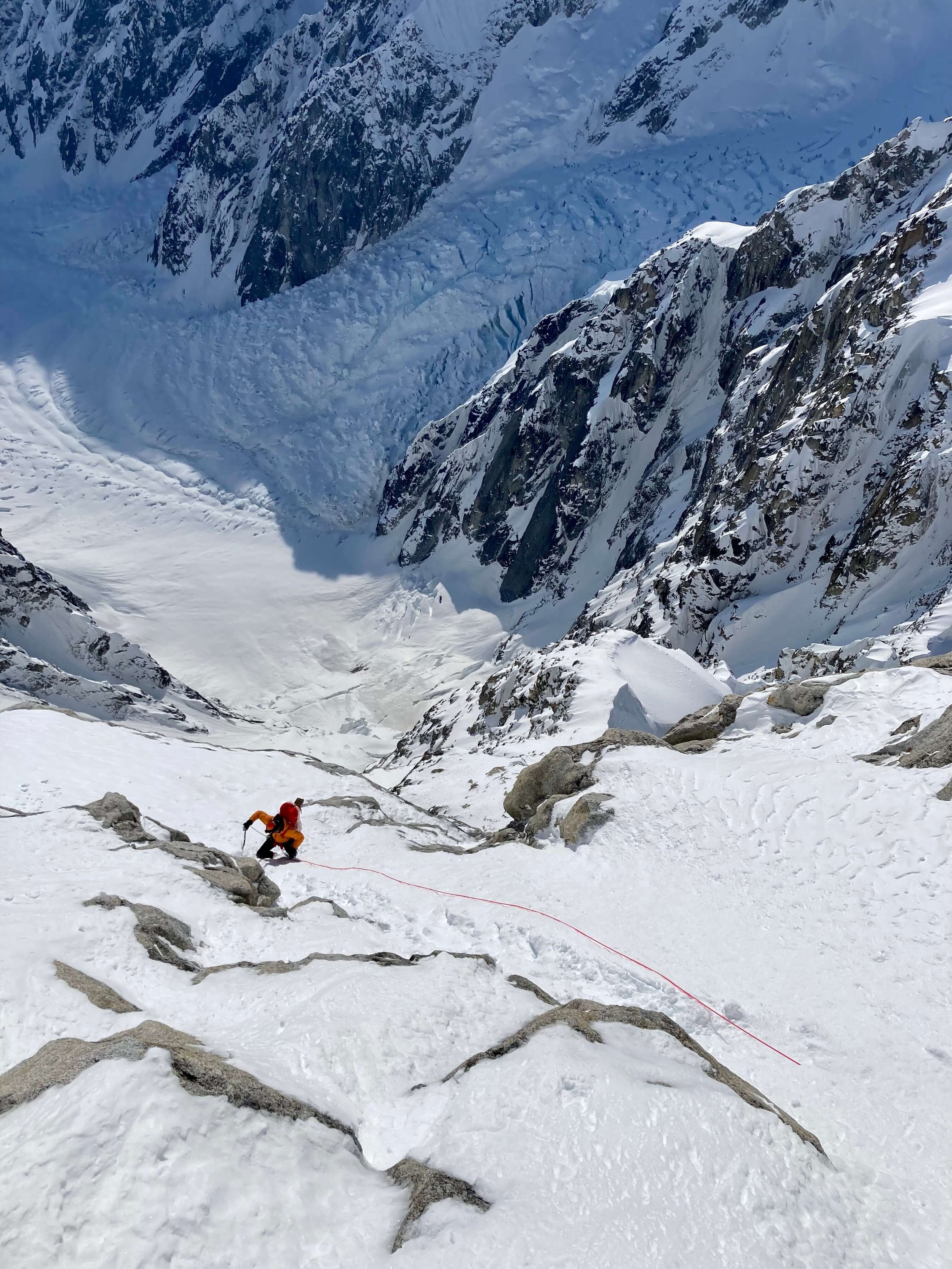 Climbing above the Bastion on the Harvard Route.
