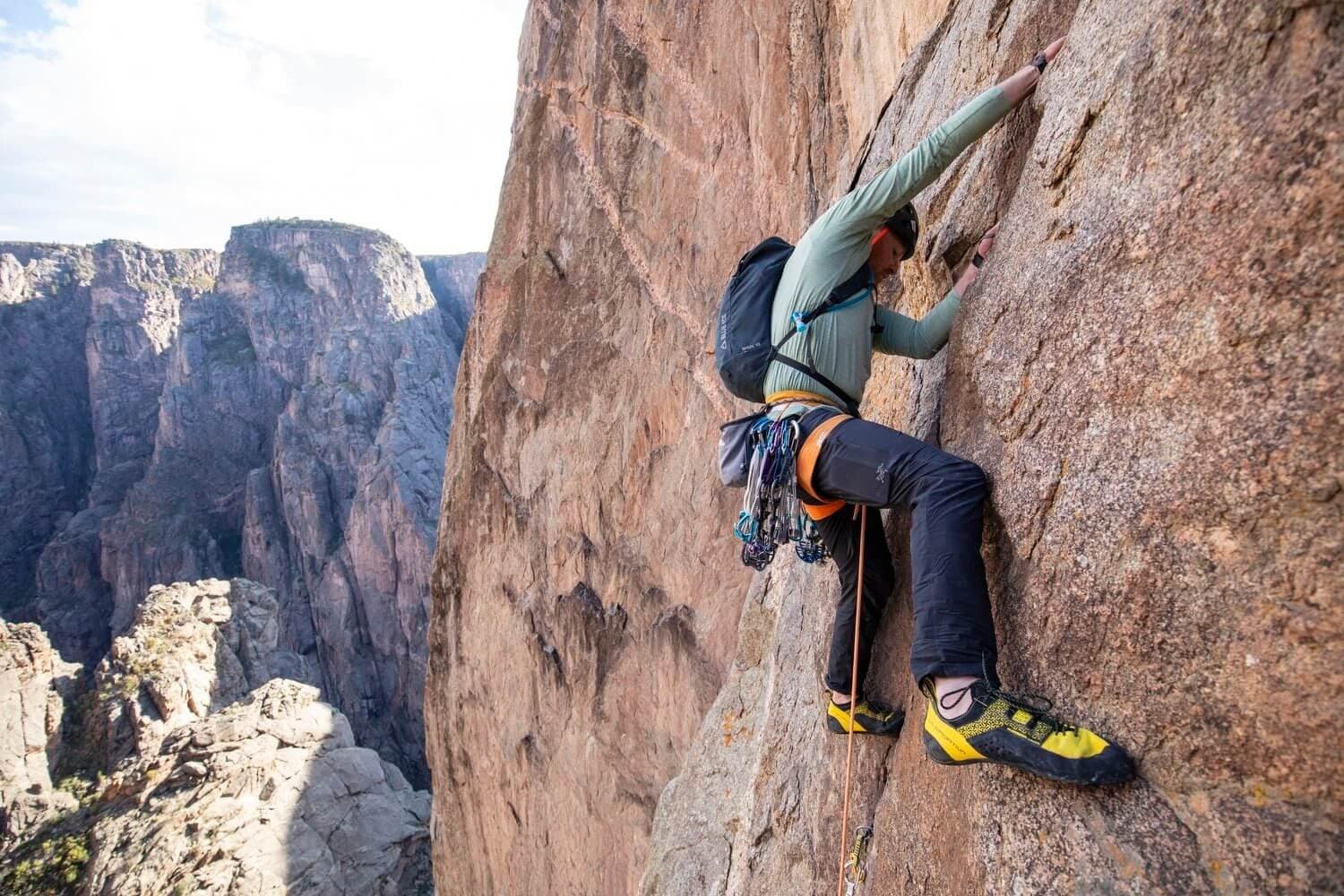 Leading the steep crack variation pitch, Sex Comedy on North Chasm View Wall
