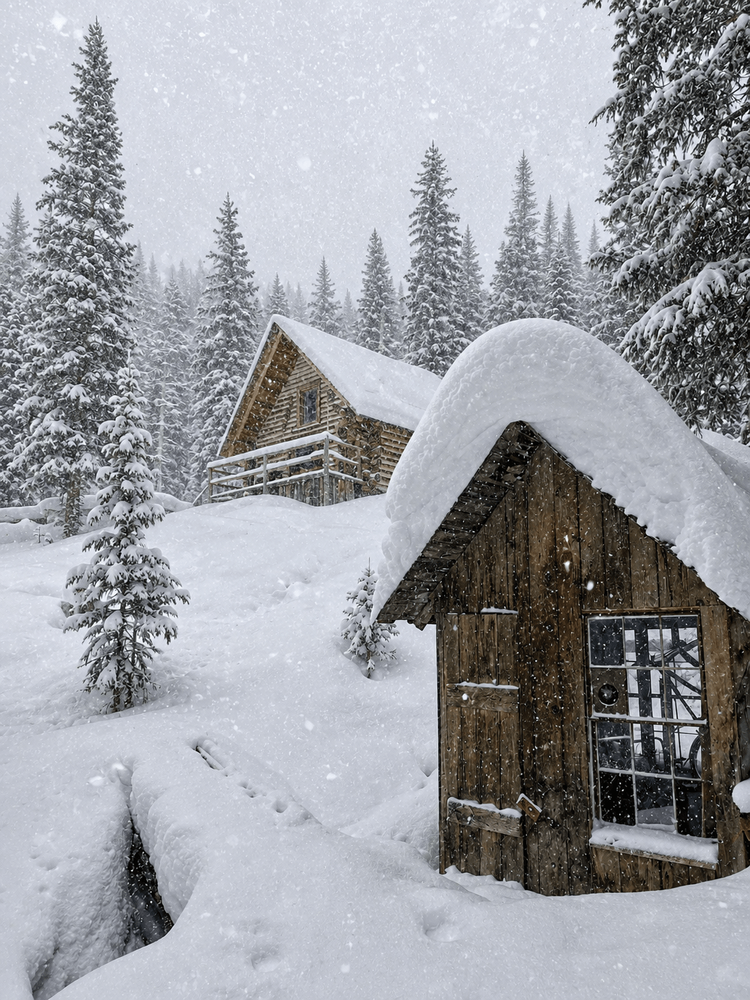 A snowy day at the Mount Hayden Backcountry Lodge.