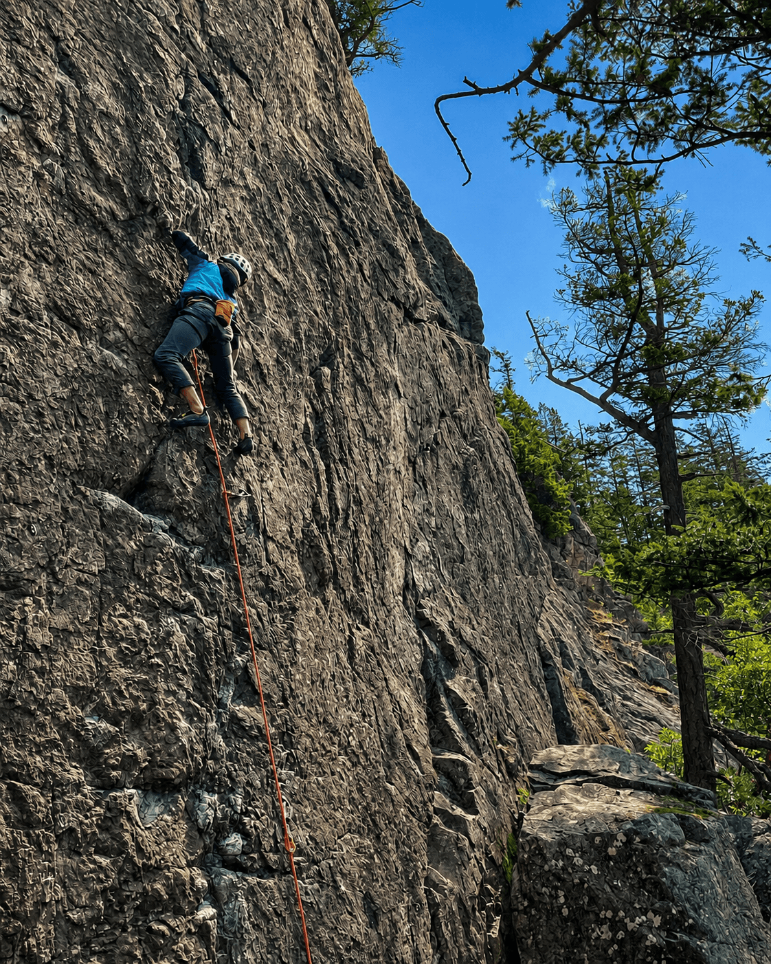 A guide leads a sport climbing route at Mount Erie's Powerline Wall.
