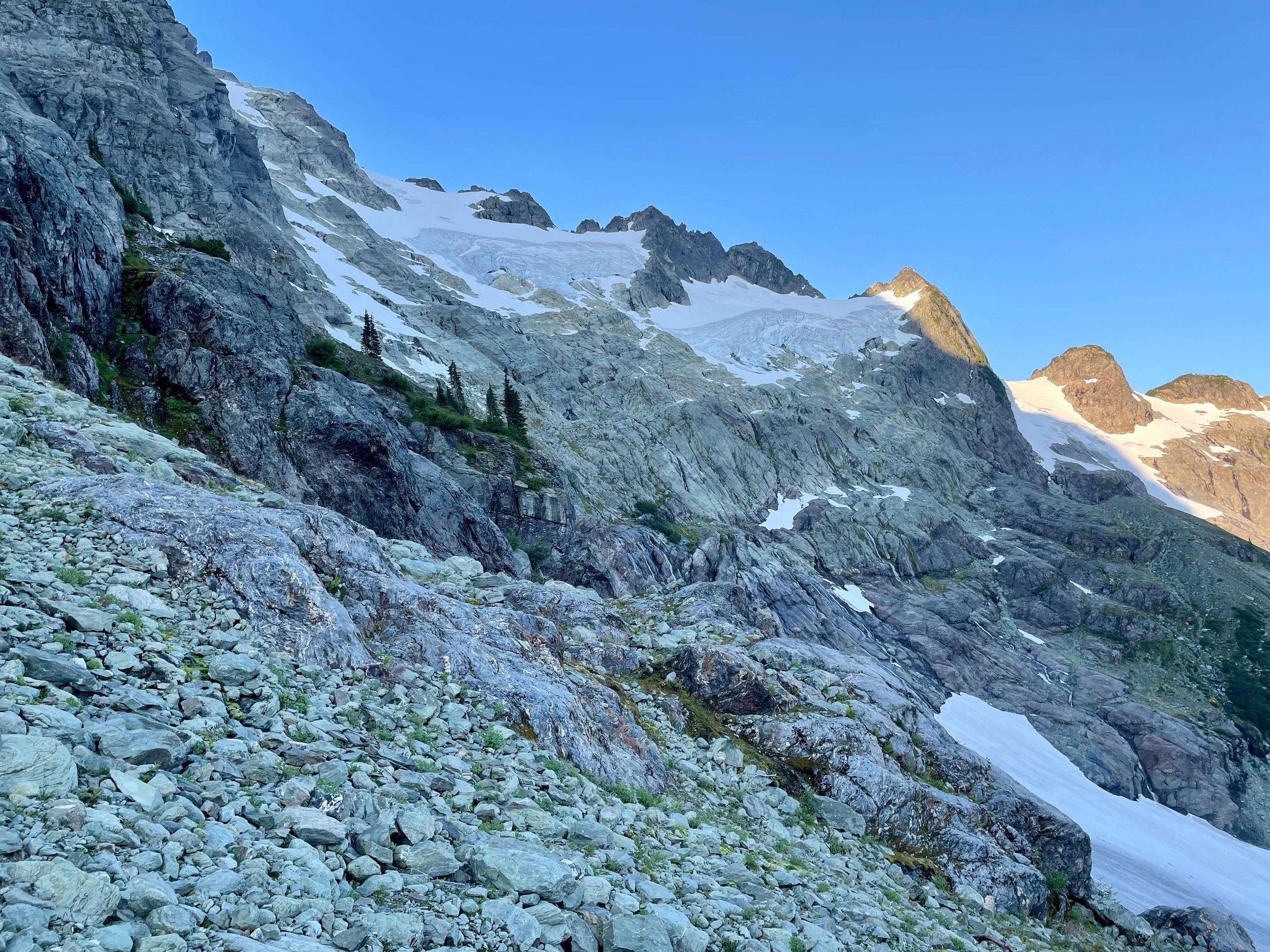Looking back at the White Salmon Glacier and the approach to the North Face.