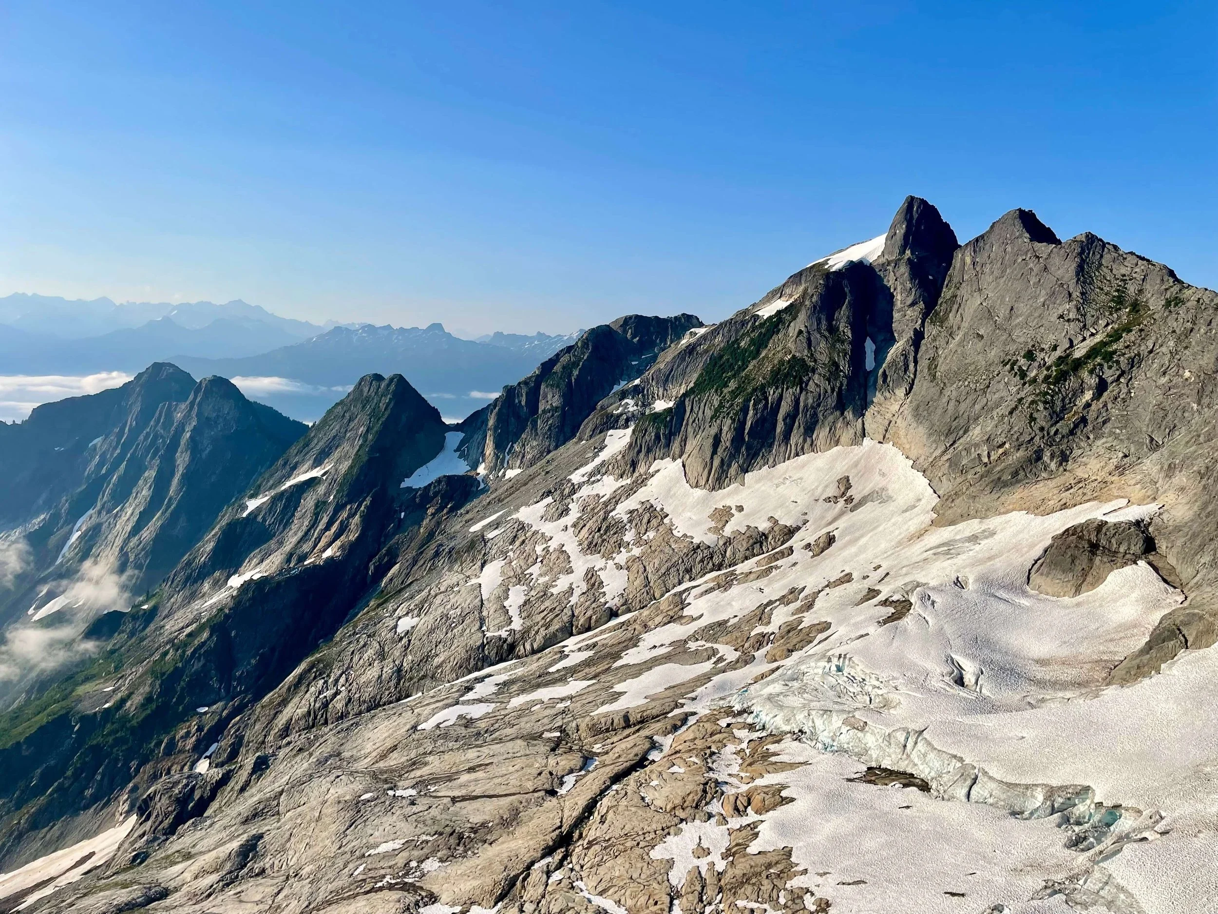 Looking back at the remnant glacier below Mt. Triumph.