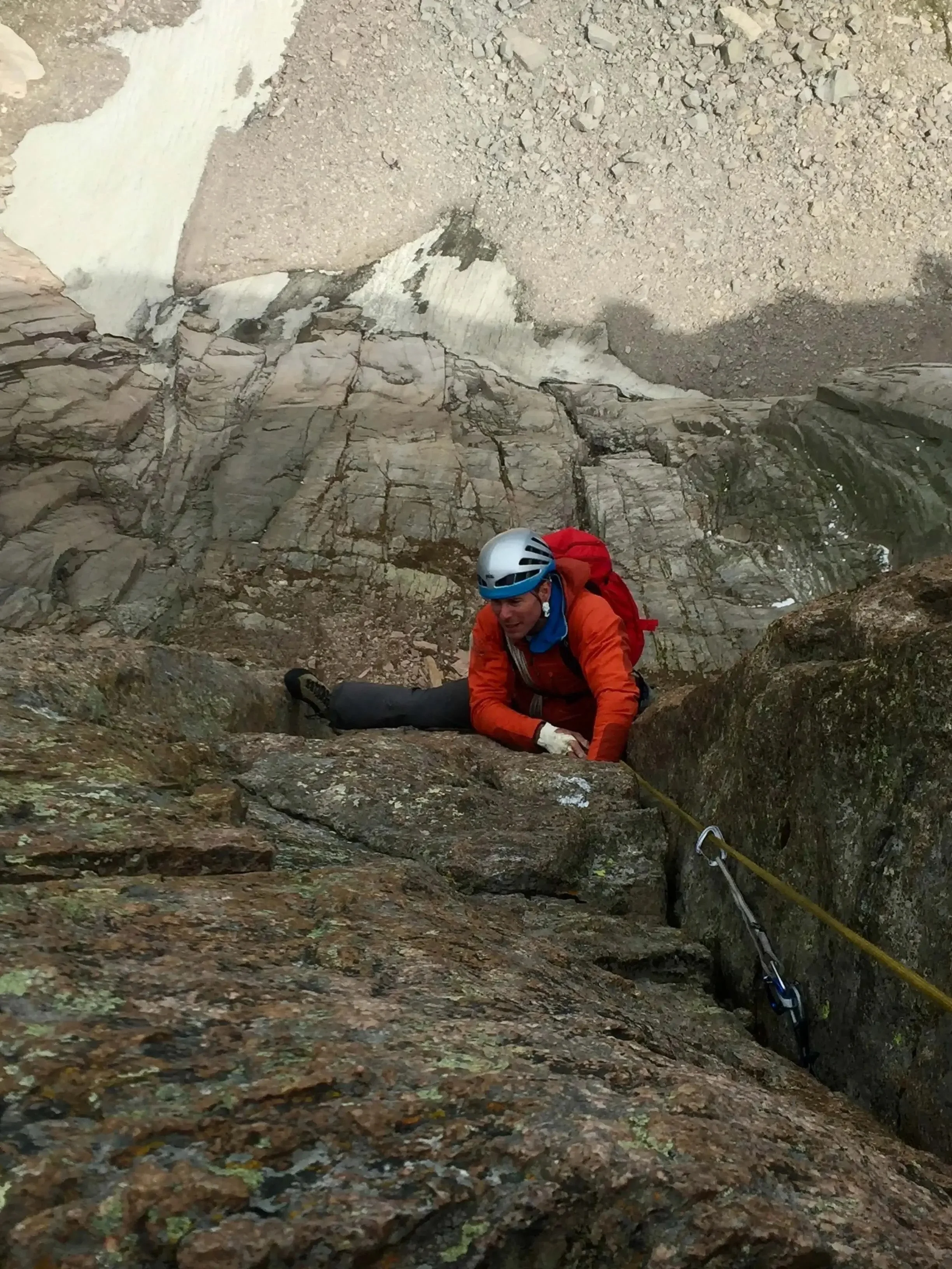Climbing the crux on the Casual Route on The Diamond.