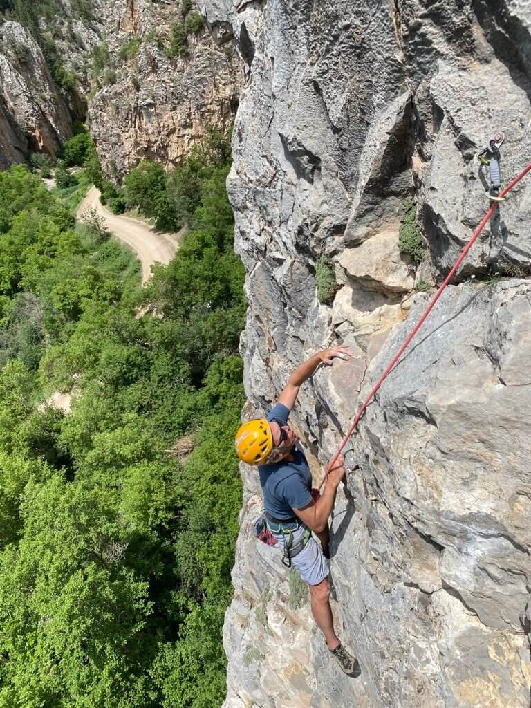 Rock climbing in Rifle, working on steep climbing technique.