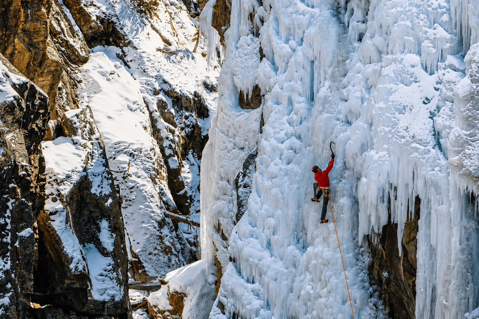 A Skyward Mountaineering guide leads a route in the Ouray Ice Park.