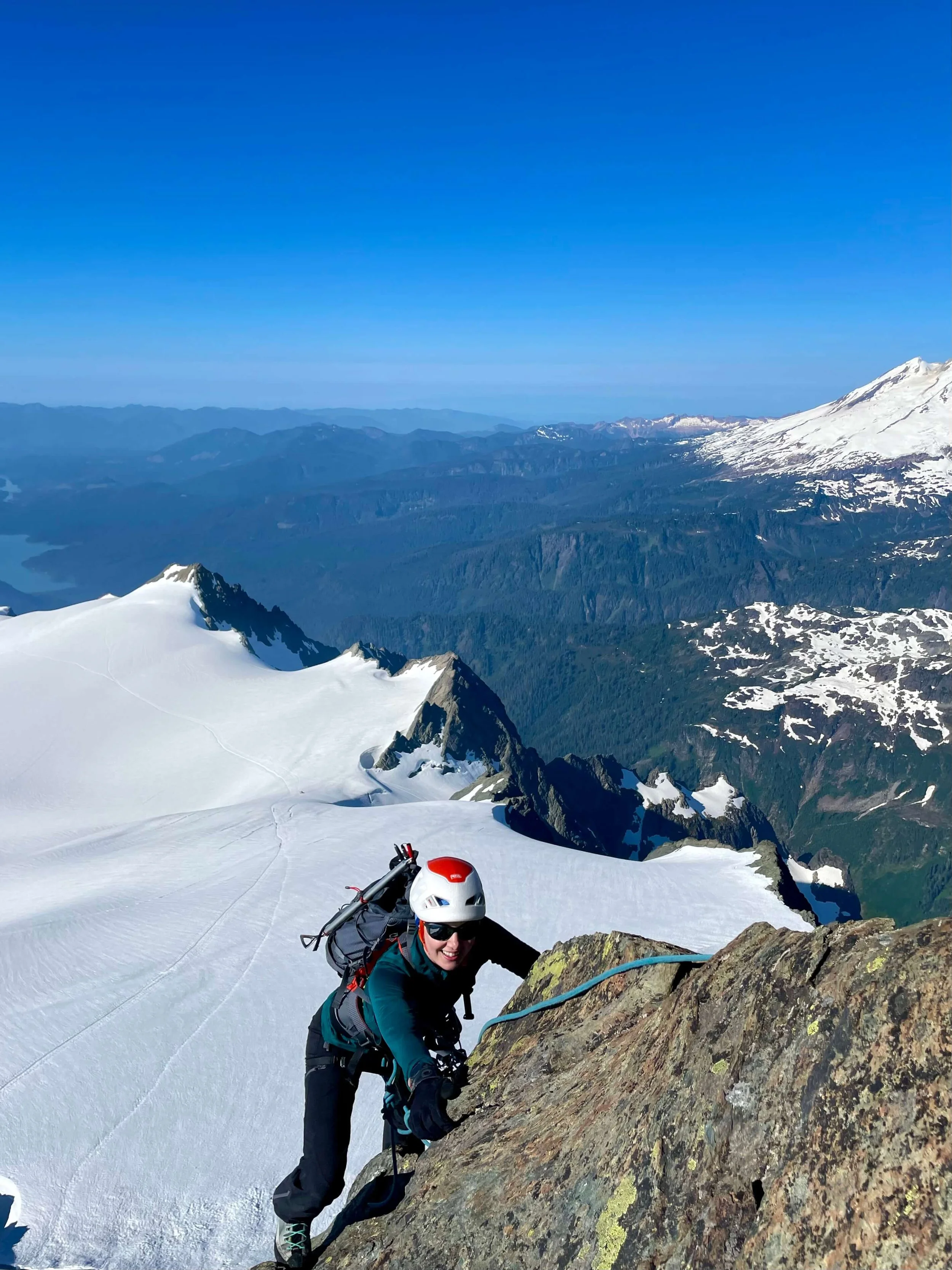 Big exposure on the SE Ridge of Mt. Shuksan with Mt. Baker in the background.