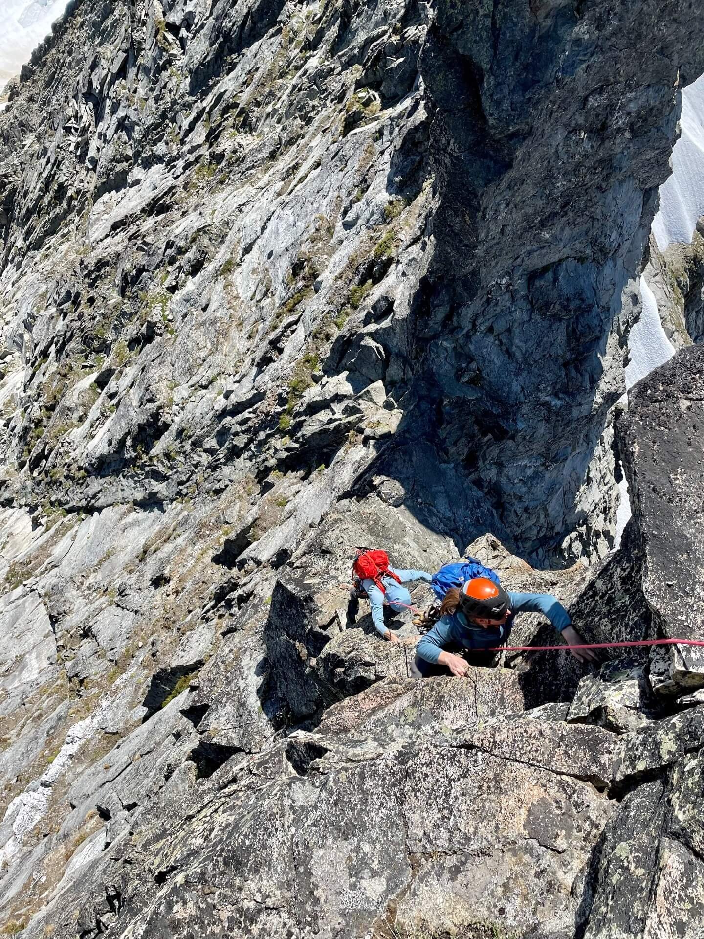 Climbing up Forbidden Peak's East Ridge.
