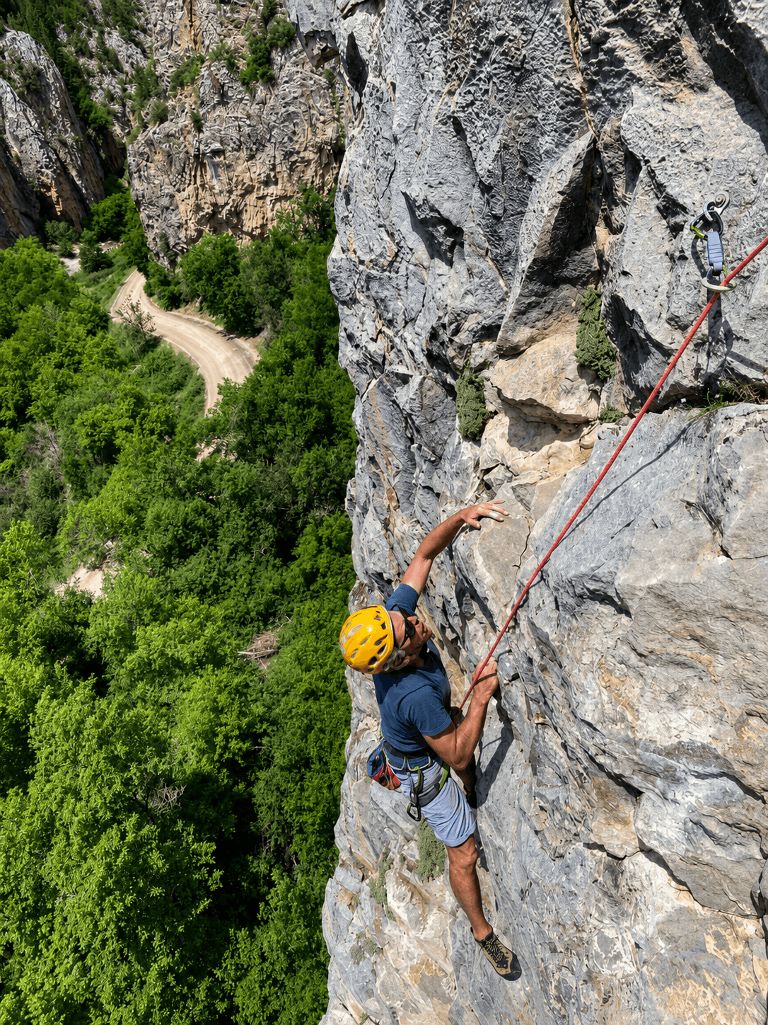 Toproping steep sport climbs in the Colorado's famous Rifle Mountain Park.